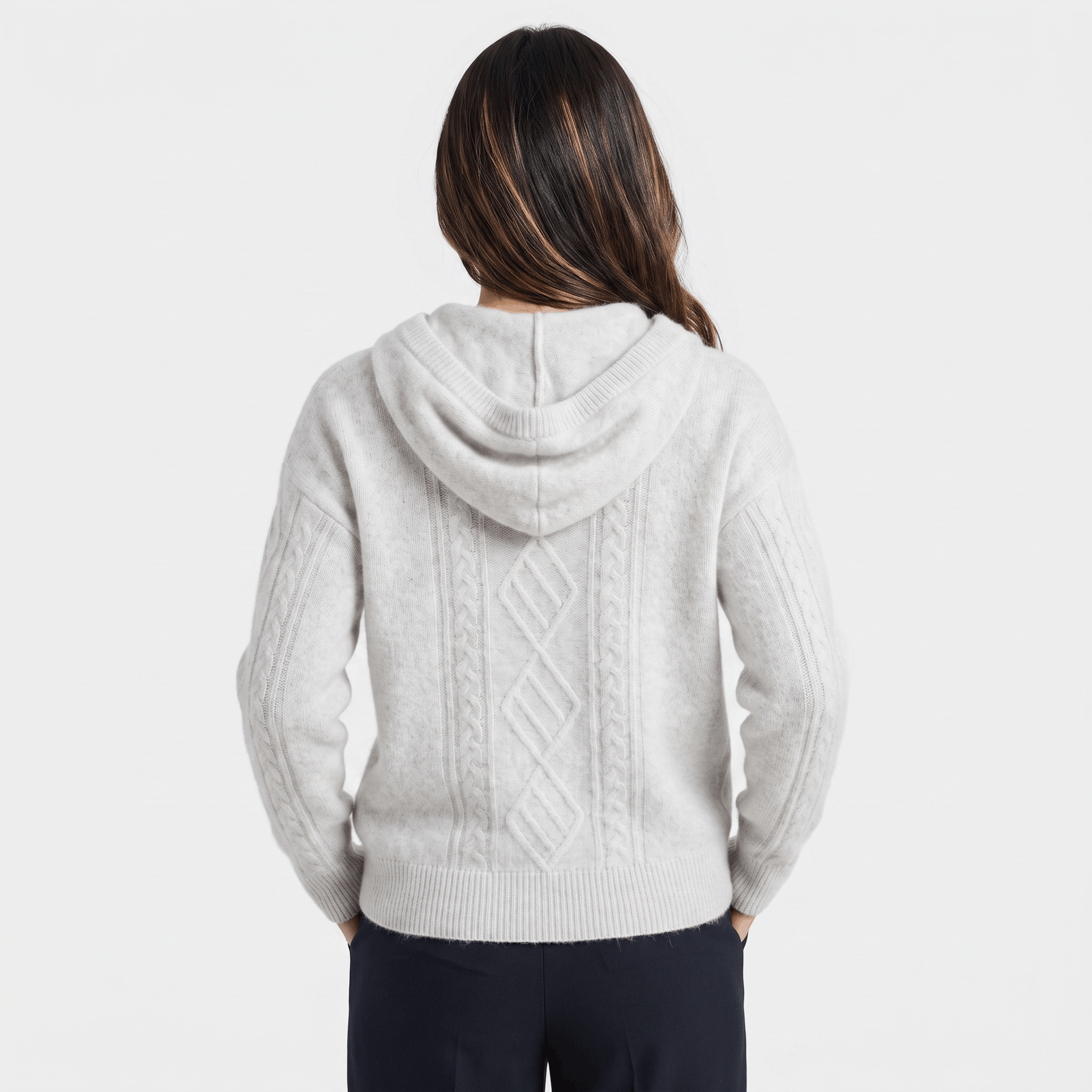 Hanah Merino Wool Cable-Knit Hooded Sweater – Relaxed Drawstring Pullover