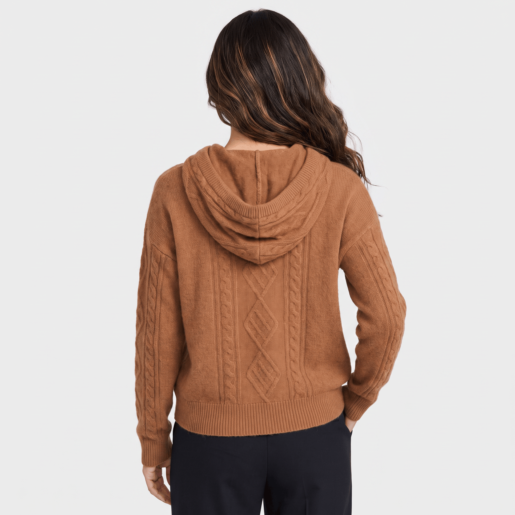 Hanah Merino Wool Cable-Knit Hooded Sweater – Relaxed Drawstring Pullover