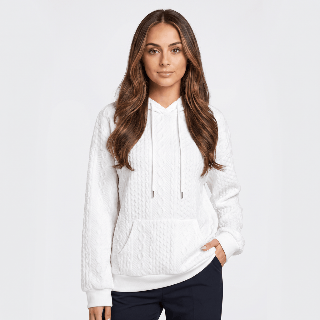 Anna Cable-Knit Hoodie Sweatshirt – Oversized Drawstring Kangaroo-Pocket Pullover