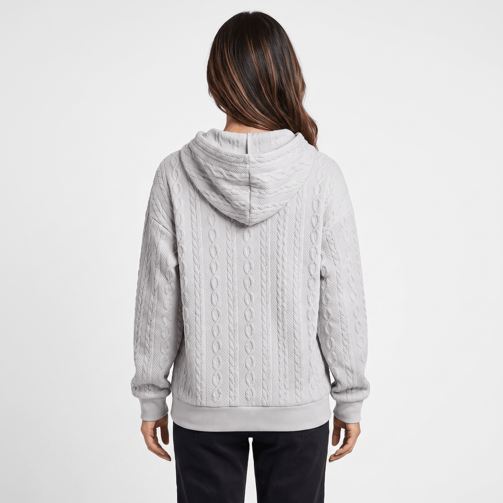 Anna Cable-Knit Hoodie Sweatshirt – Oversized Drawstring Kangaroo-Pocket Pullover