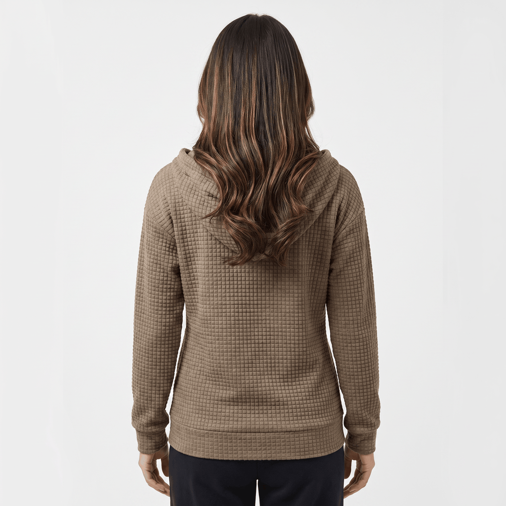 Harper Waffle Knit Zip-Up Hoodie – Fitted Drawstring Ribbed-Trim Jacket