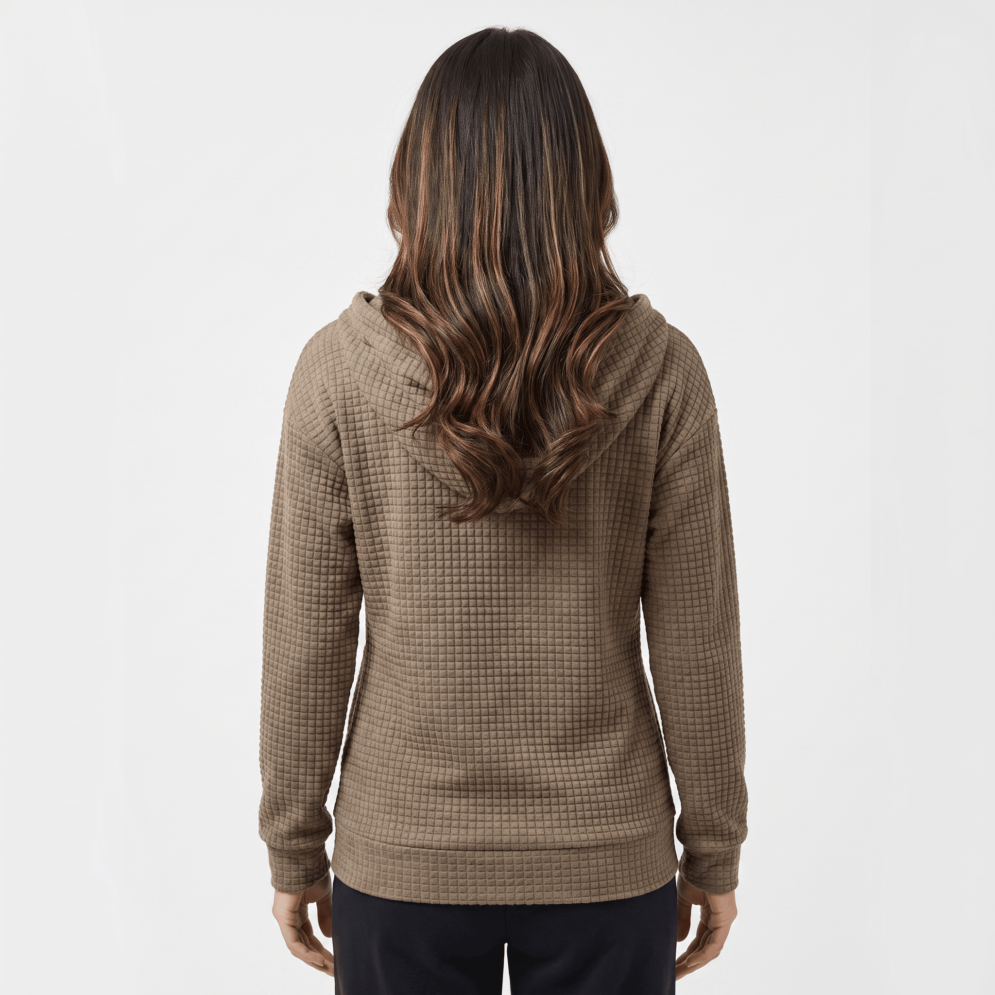 Harper Waffle Knit Zip-Up Hoodie – Fitted Drawstring Ribbed-Trim Jacket