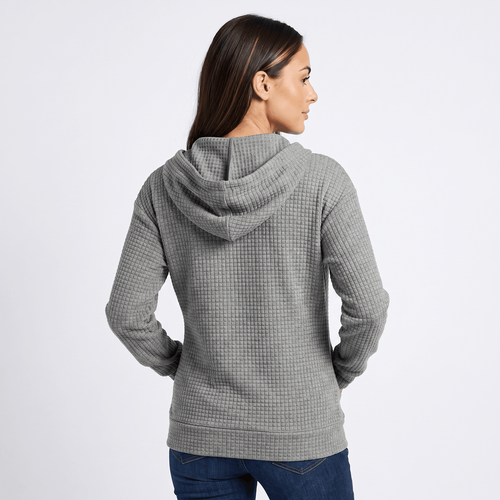 Harper Waffle Knit Zip-Up Hoodie – Fitted Drawstring Ribbed-Trim Jacket