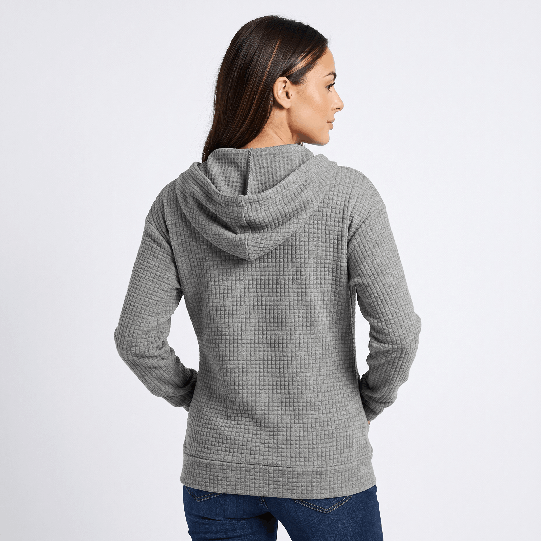 Harper Waffle Knit Zip-Up Hoodie – Fitted Drawstring Ribbed-Trim Jacket