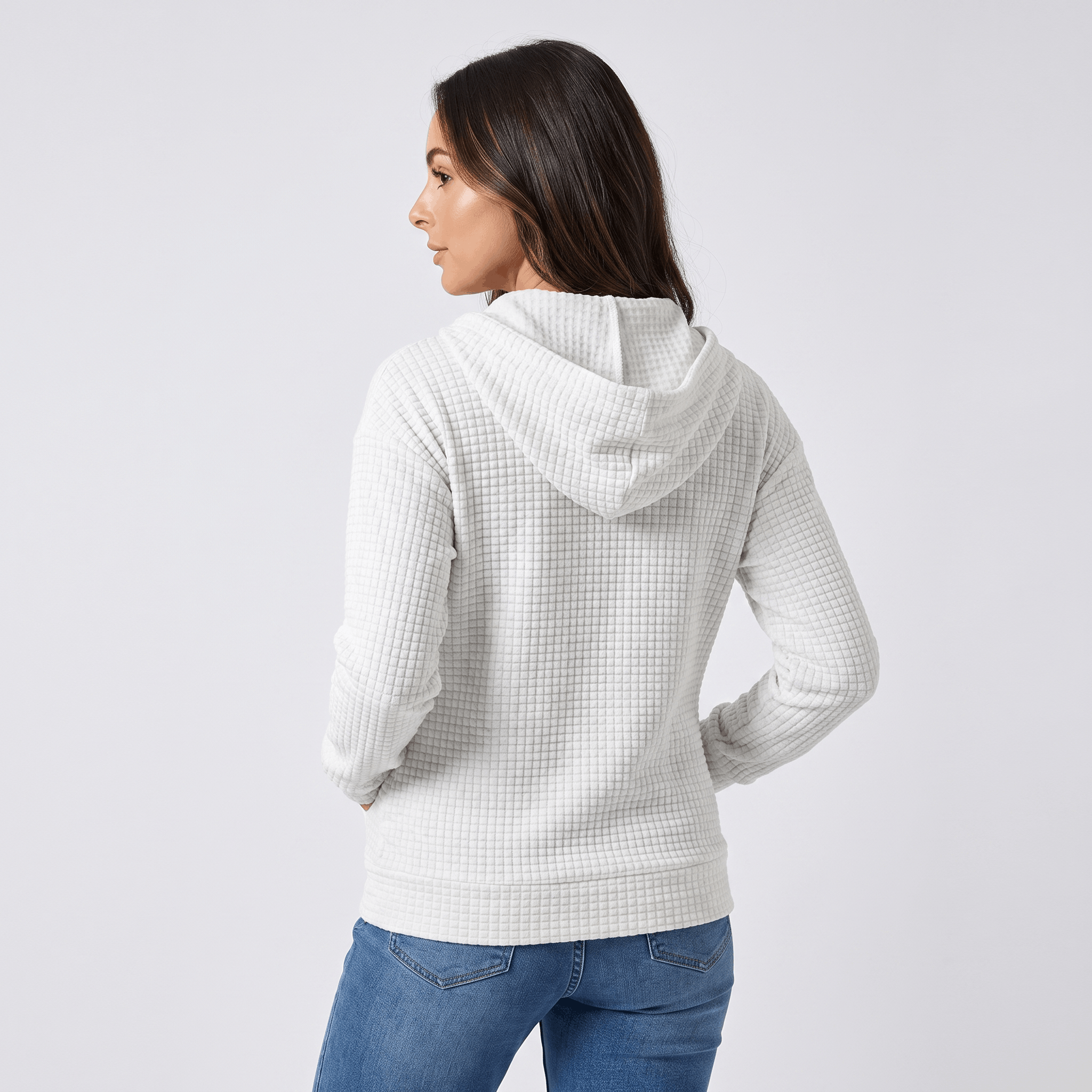 Harper Waffle Knit Zip-Up Hoodie – Fitted Drawstring Ribbed-Trim Jacket