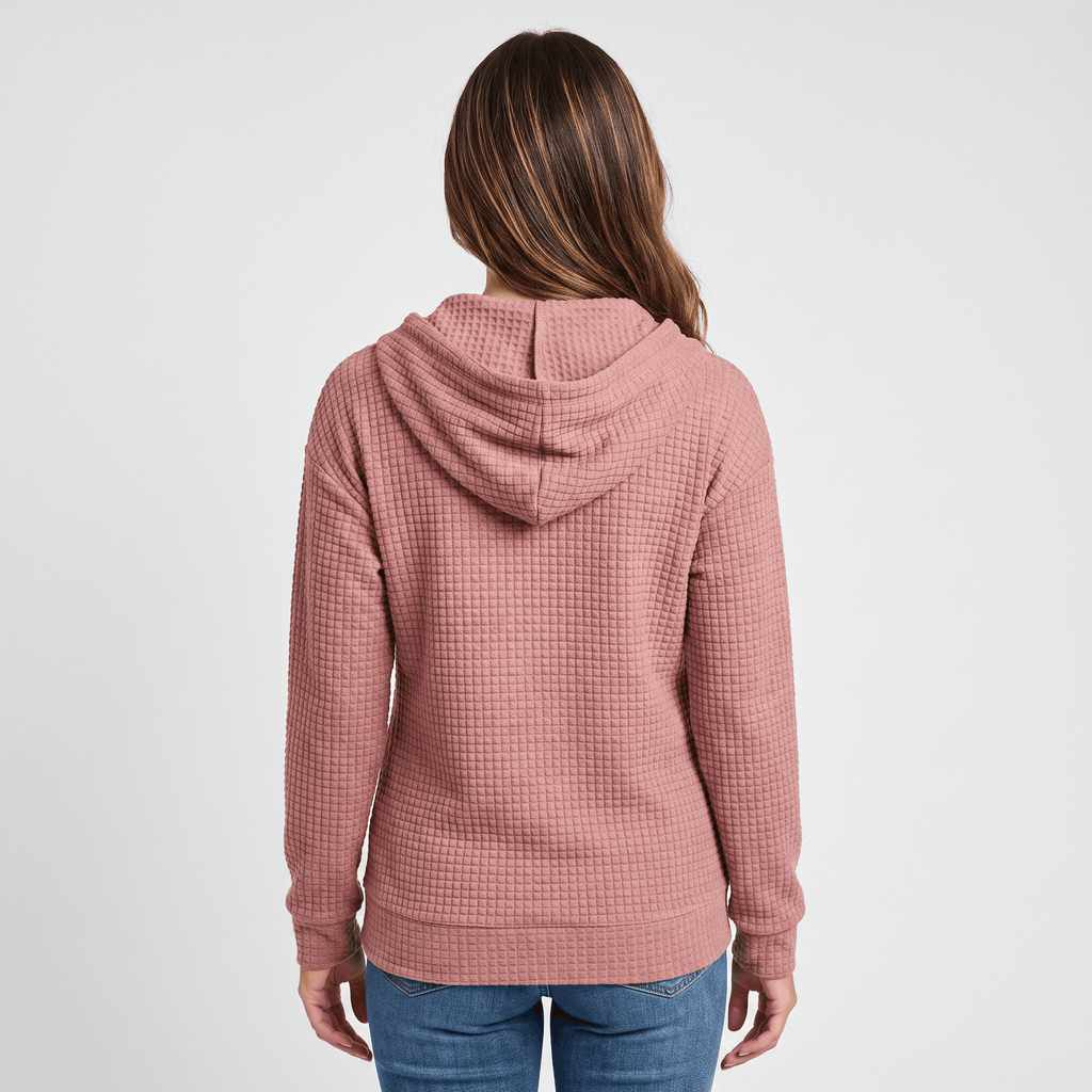 Harper Waffle Knit Zip-Up Hoodie – Fitted Drawstring Ribbed-Trim Jacket