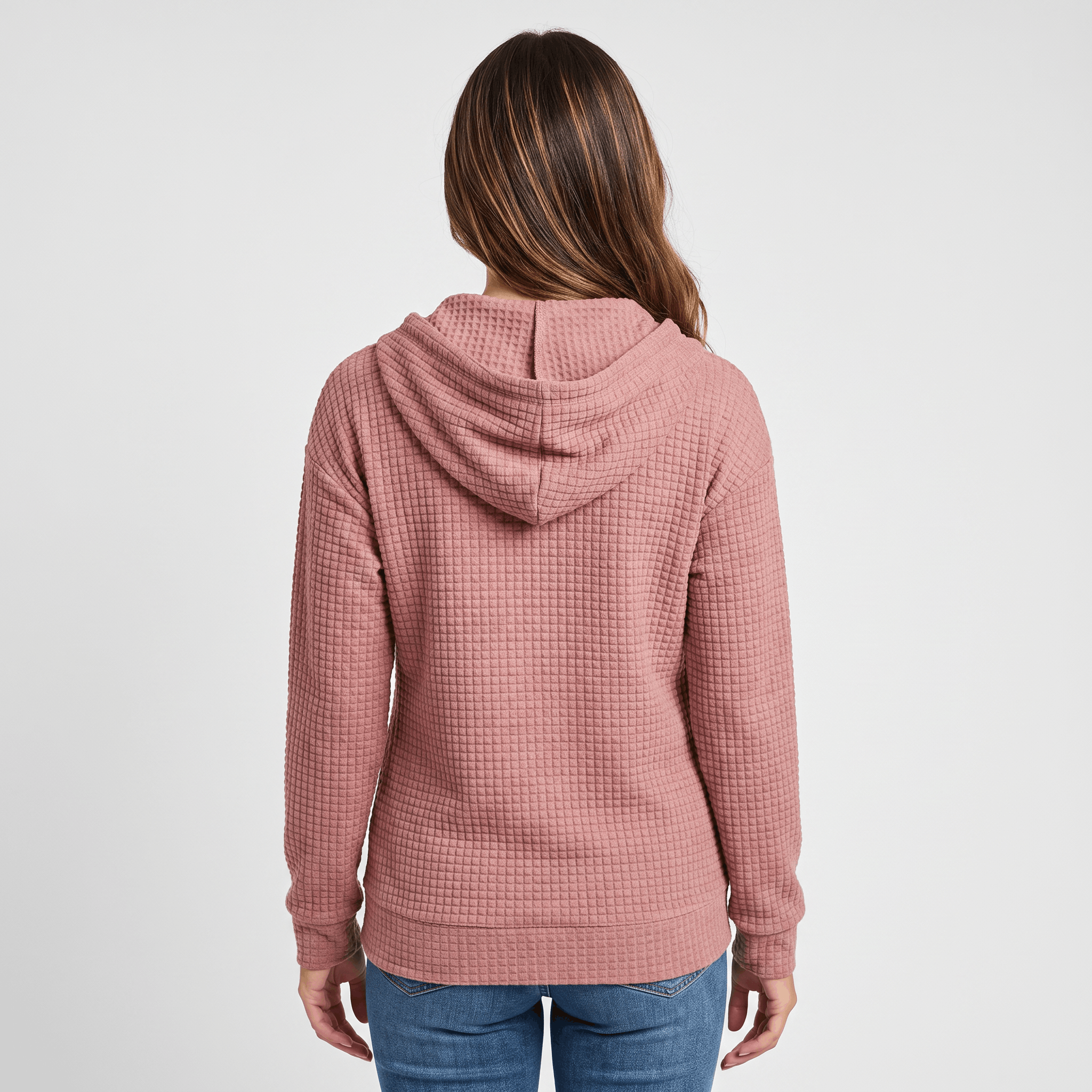 Harper Waffle Knit Zip-Up Hoodie – Fitted Drawstring Ribbed-Trim Jacket
