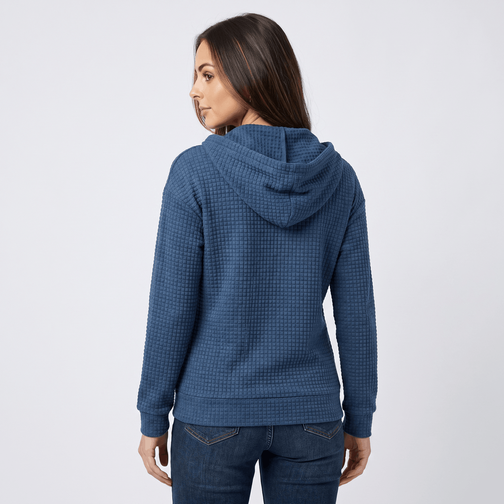 Harper Waffle Knit Zip-Up Hoodie – Fitted Drawstring Ribbed-Trim Jacket
