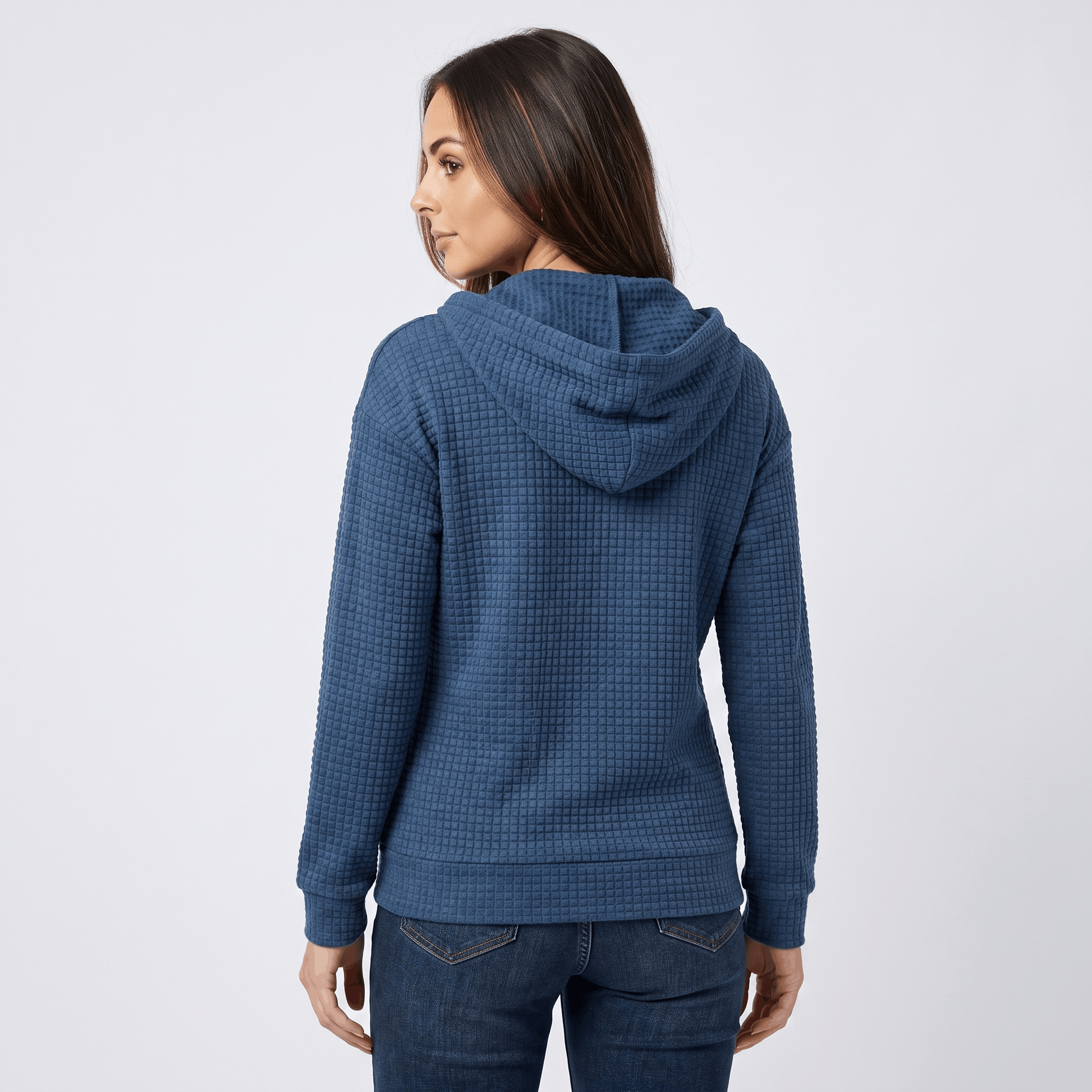 Harper Waffle Knit Zip-Up Hoodie – Fitted Drawstring Ribbed-Trim Jacket