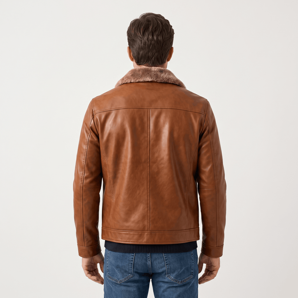 Hudson Leather Jacket – Shearling Collar Zip-Up Matte Moto Outerwear