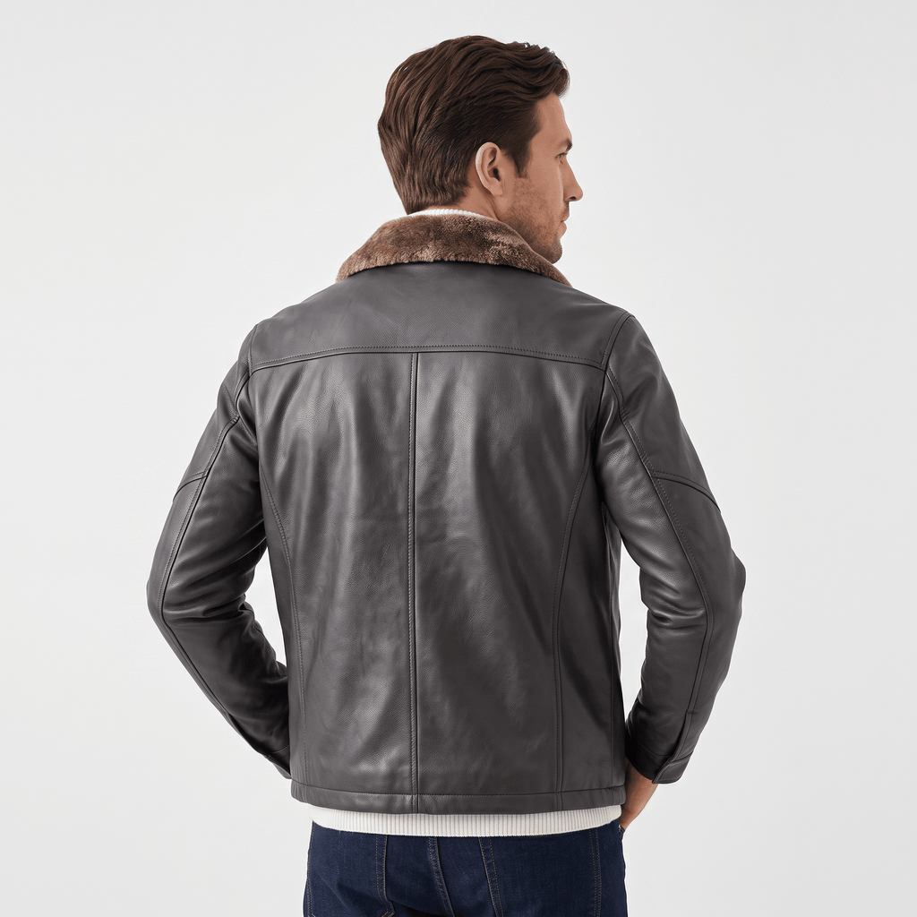 Hudson Leather Jacket – Shearling Collar Zip-Up Matte Moto Outerwear