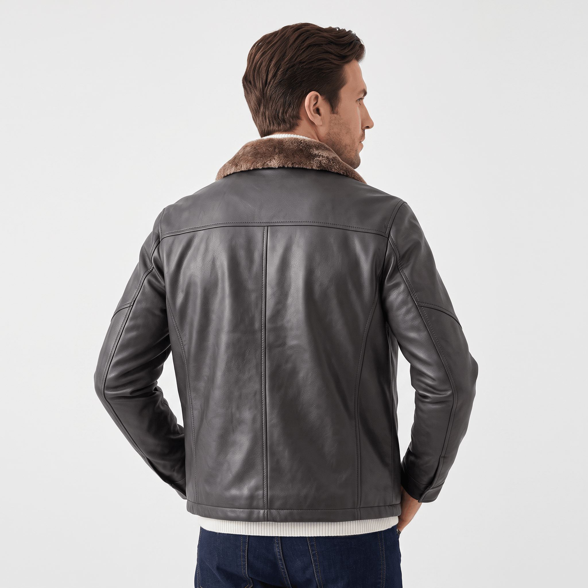 Hudson Leather Jacket – Shearling Collar Zip-Up Matte Moto Outerwear