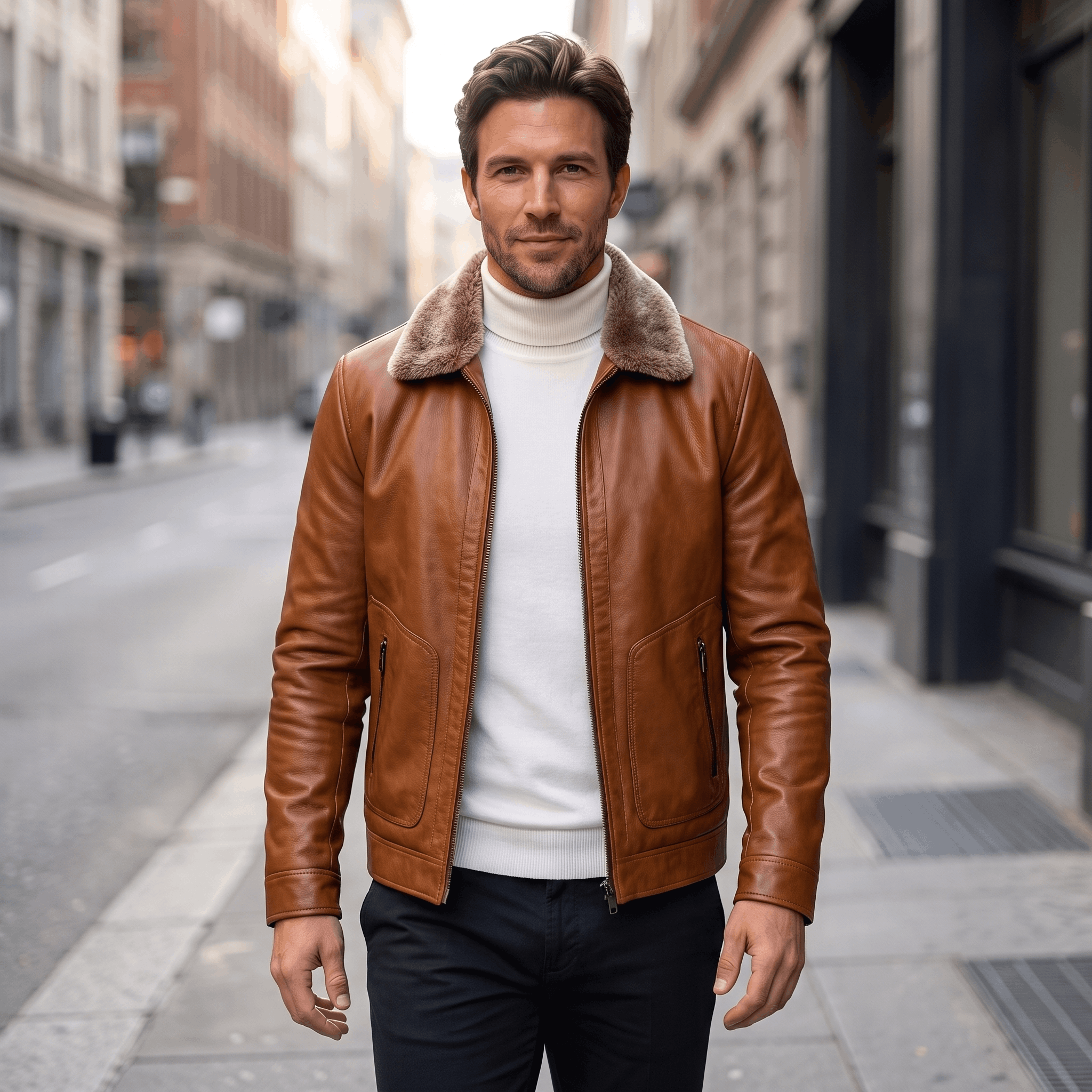 Hudson Leather Jacket – Shearling Collar Zip-Up Matte Moto Outerwear