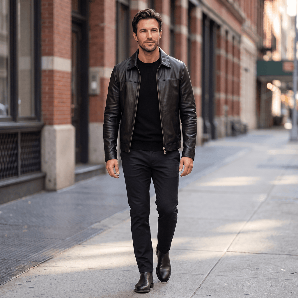 Brooklyn Leather Flight Jacket – Loose-Fit Zip-Up Collared Outerwear