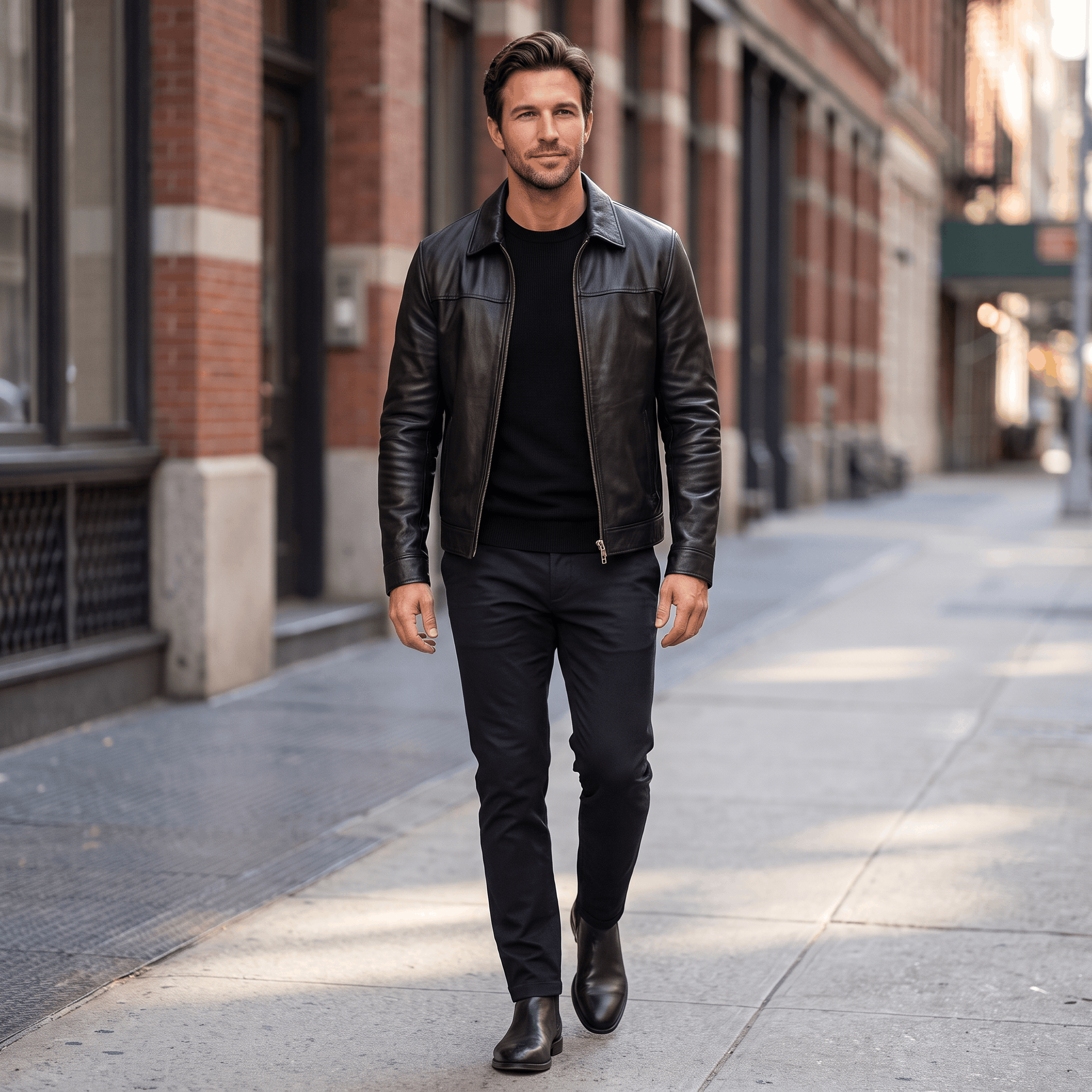 Brooklyn Leather Flight Jacket – Loose-Fit Zip-Up Collared Outerwear