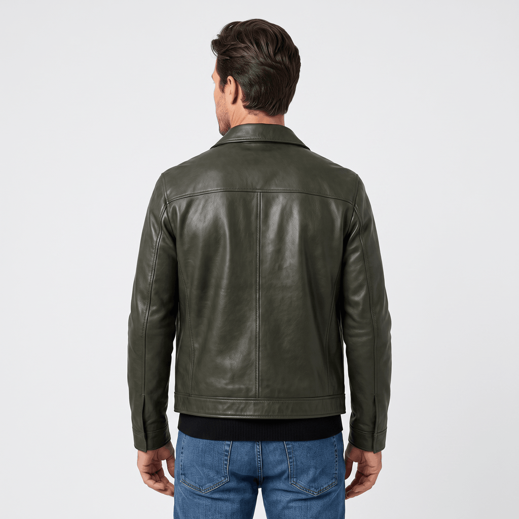 Brooklyn Leather Flight Jacket – Loose-Fit Zip-Up Collared Outerwear