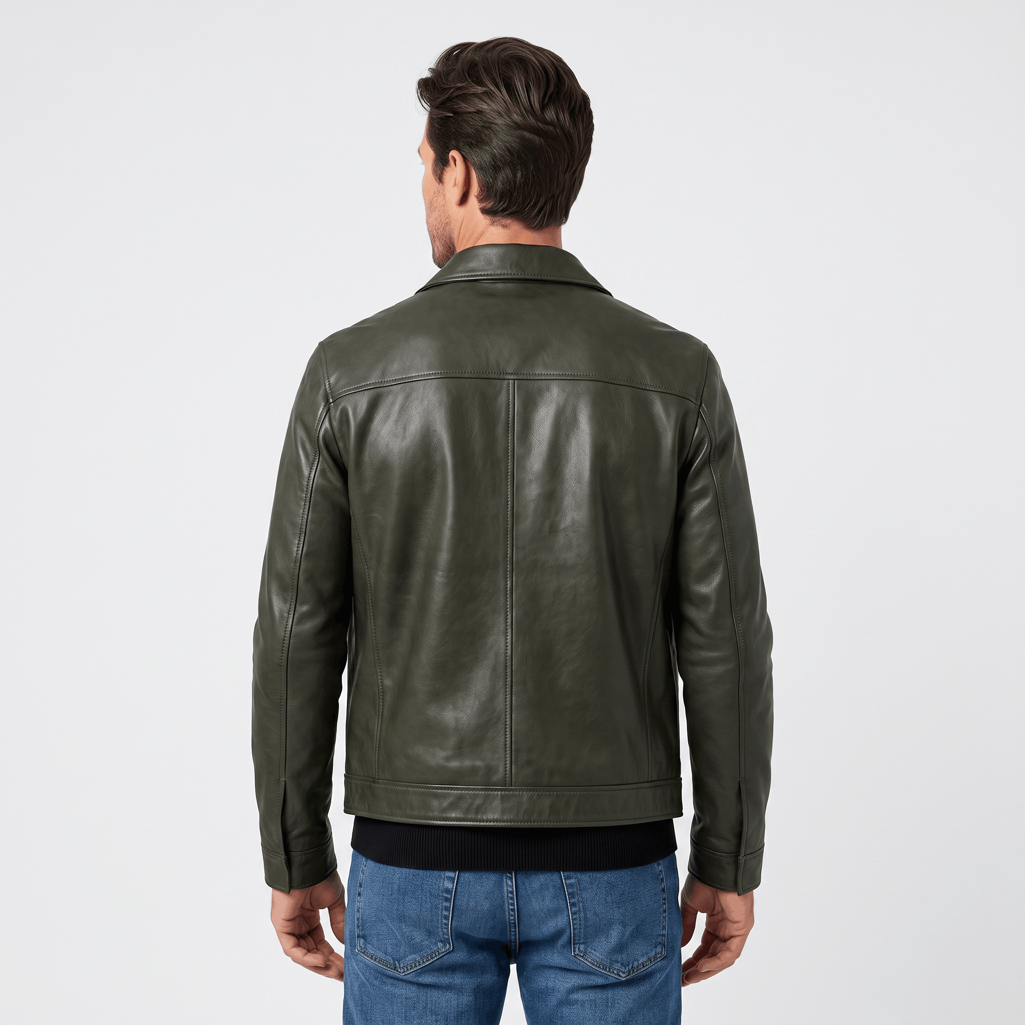 Brooklyn Leather Flight Jacket – Loose-Fit Zip-Up Collared Outerwear