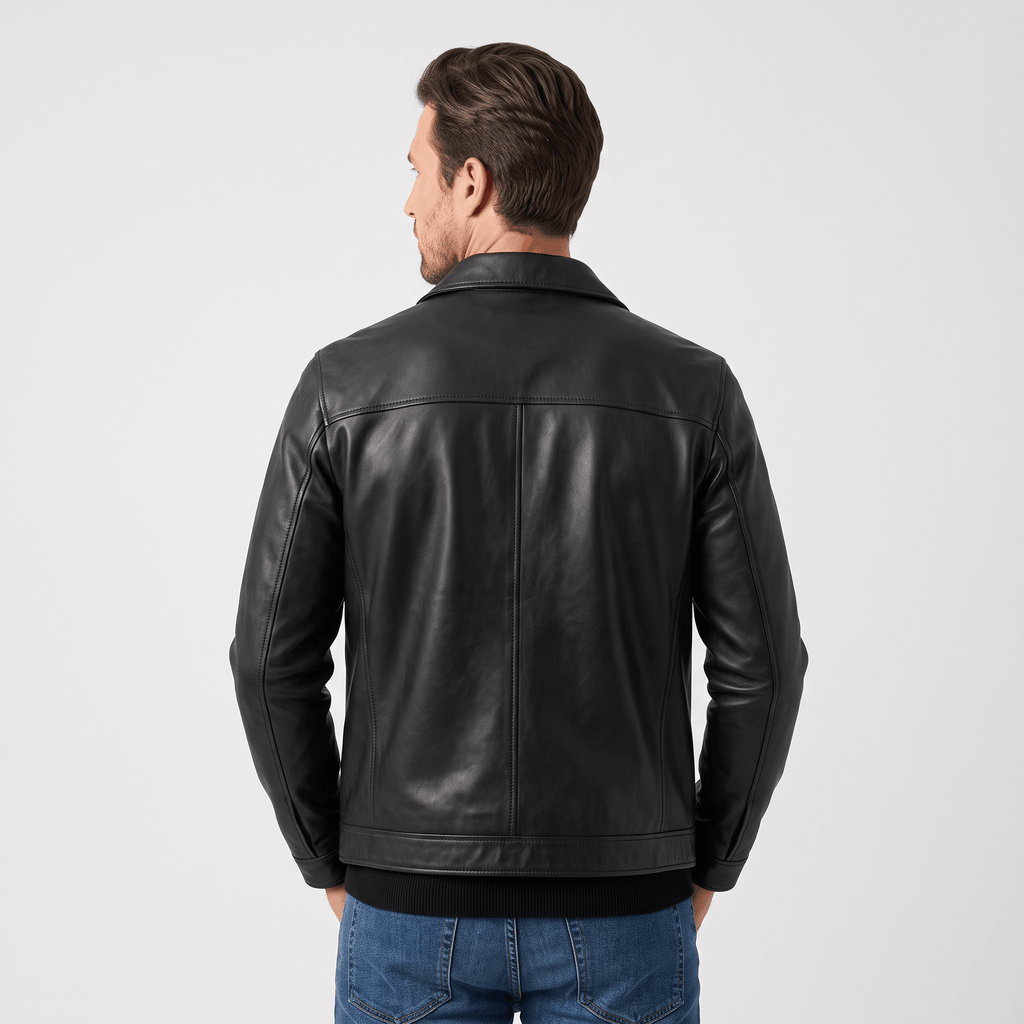 Brooklyn Leather Flight Jacket – Loose-Fit Zip-Up Collared Outerwear
