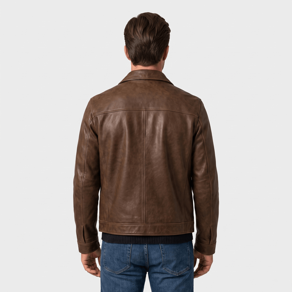 Brooklyn Leather Flight Jacket – Loose-Fit Zip-Up Collared Outerwear