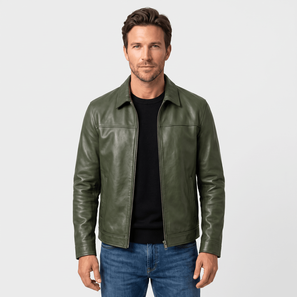 Brooklyn Leather Flight Jacket – Loose-Fit Zip-Up Collared Outerwear