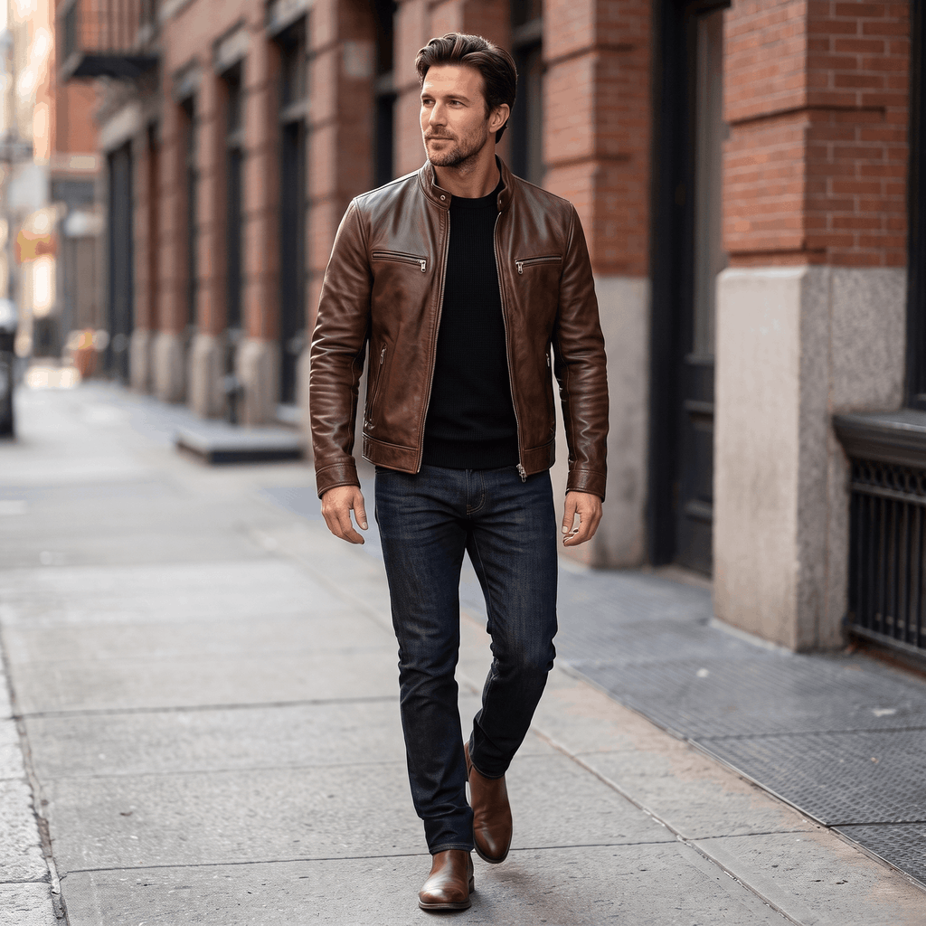 Hamilton Leather Jacket – Vintage Tailored Slim-Fit Zip-Up Outerwear