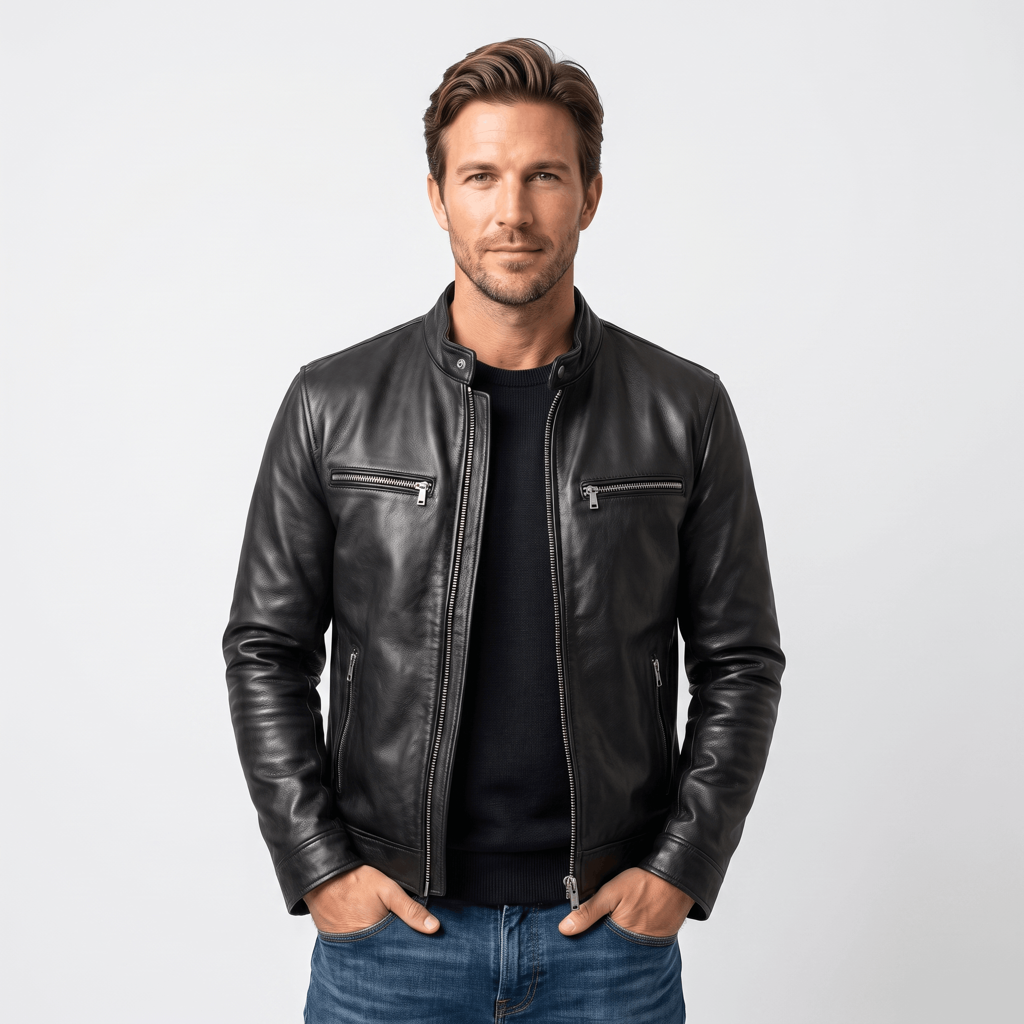 Hamilton Leather Jacket – Vintage Tailored Slim-Fit Zip-Up Outerwear
