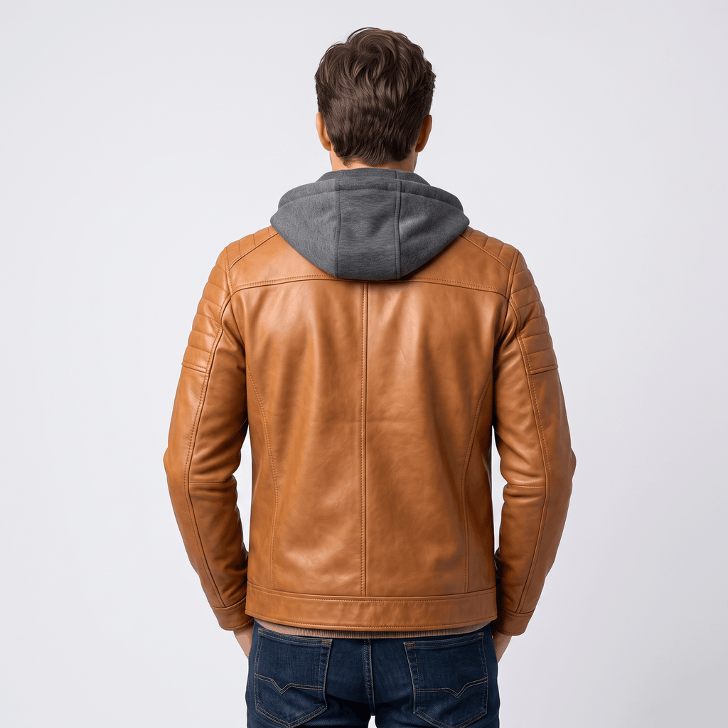 Maximo Leather Jacket – Removable Hood Fleece-Lined Zip-Up Outerwear