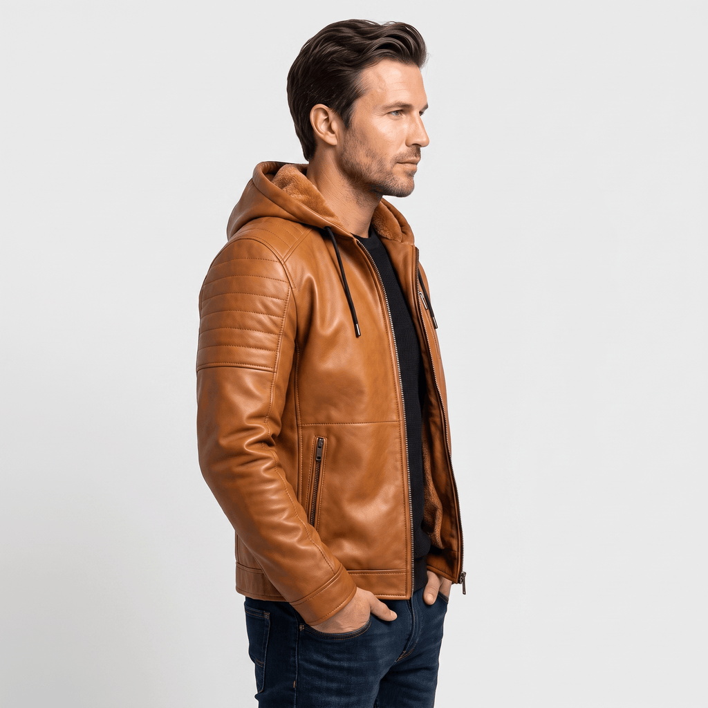 Maximo Leather Jacket – Removable Hood Fleece-Lined Zip-Up Outerwear