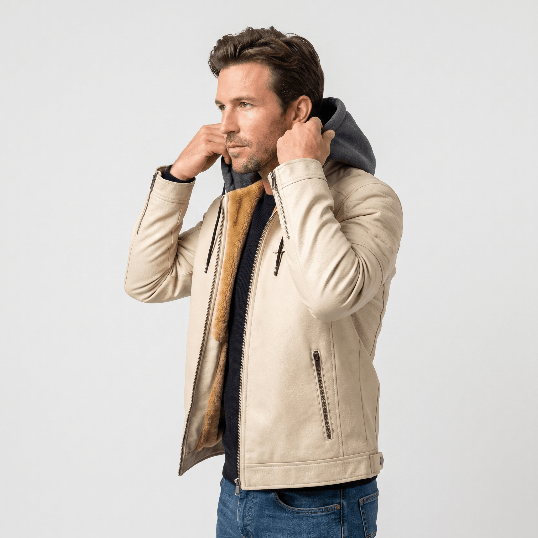 Maximo Leather Jacket – Removable Hood Fleece-Lined Zip-Up Outerwear