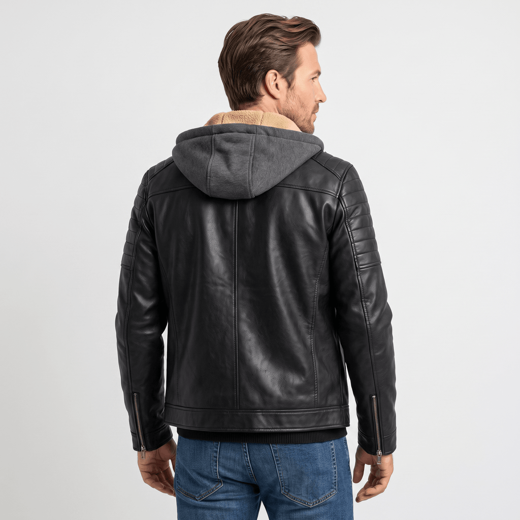 Maximo Leather Jacket – Removable Hood Fleece-Lined Zip-Up Outerwear
