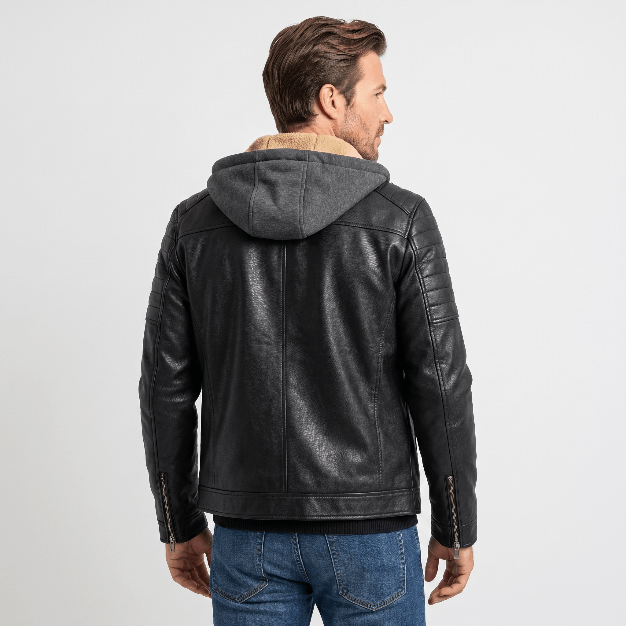 Maximo Leather Jacket – Removable Hood Fleece-Lined Zip-Up Outerwear