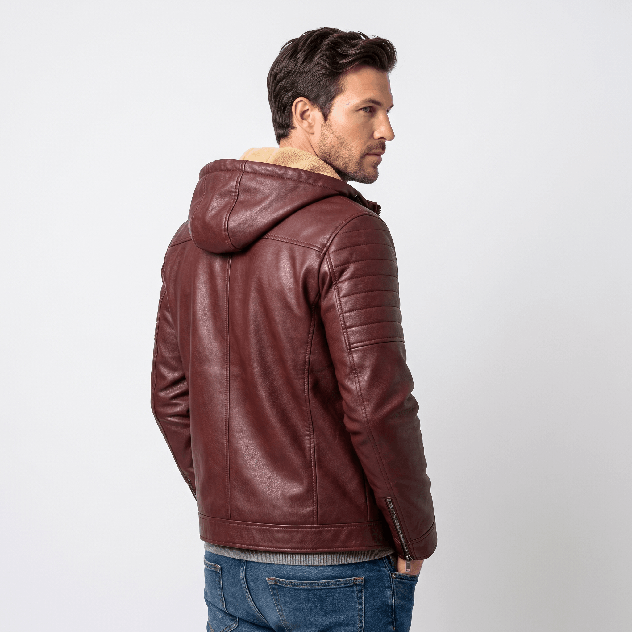 Maximo Leather Jacket – Removable Hood Fleece-Lined Zip-Up Outerwear