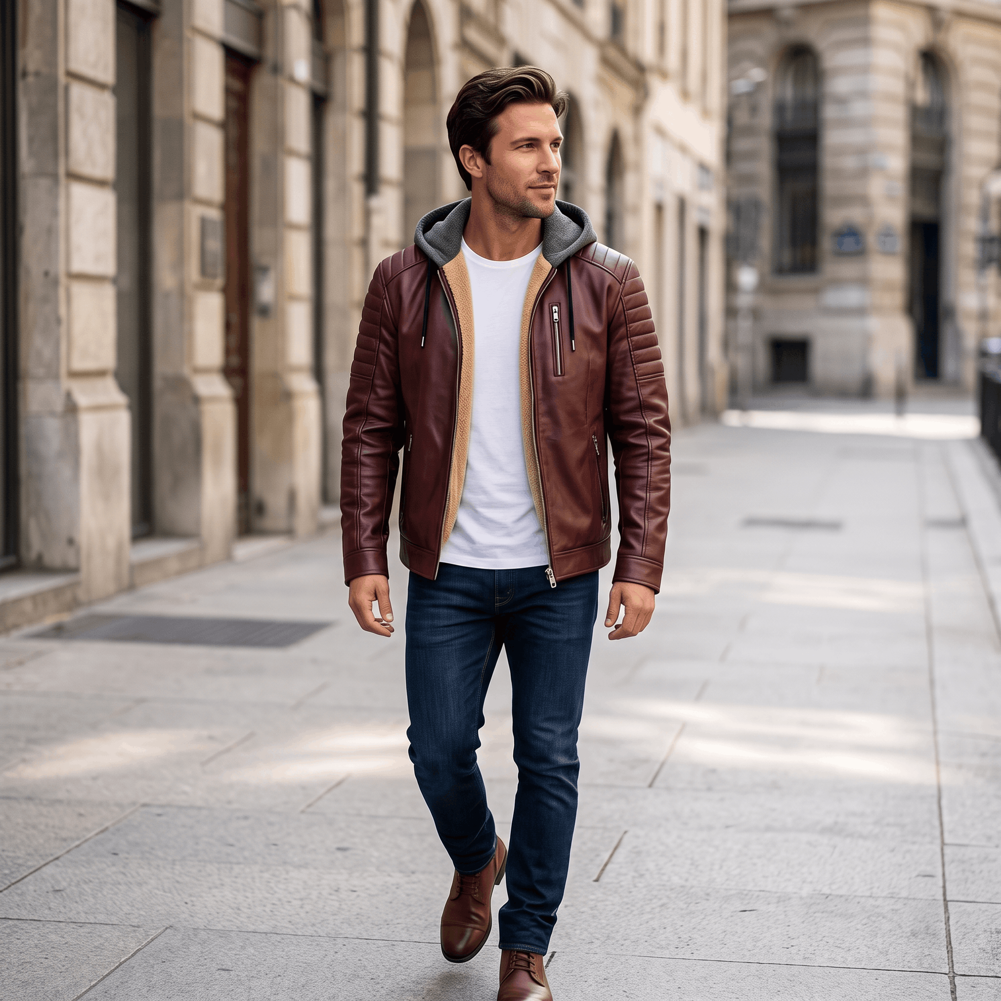 Maximo Leather Jacket – Removable Hood Fleece-Lined Zip-Up Outerwear