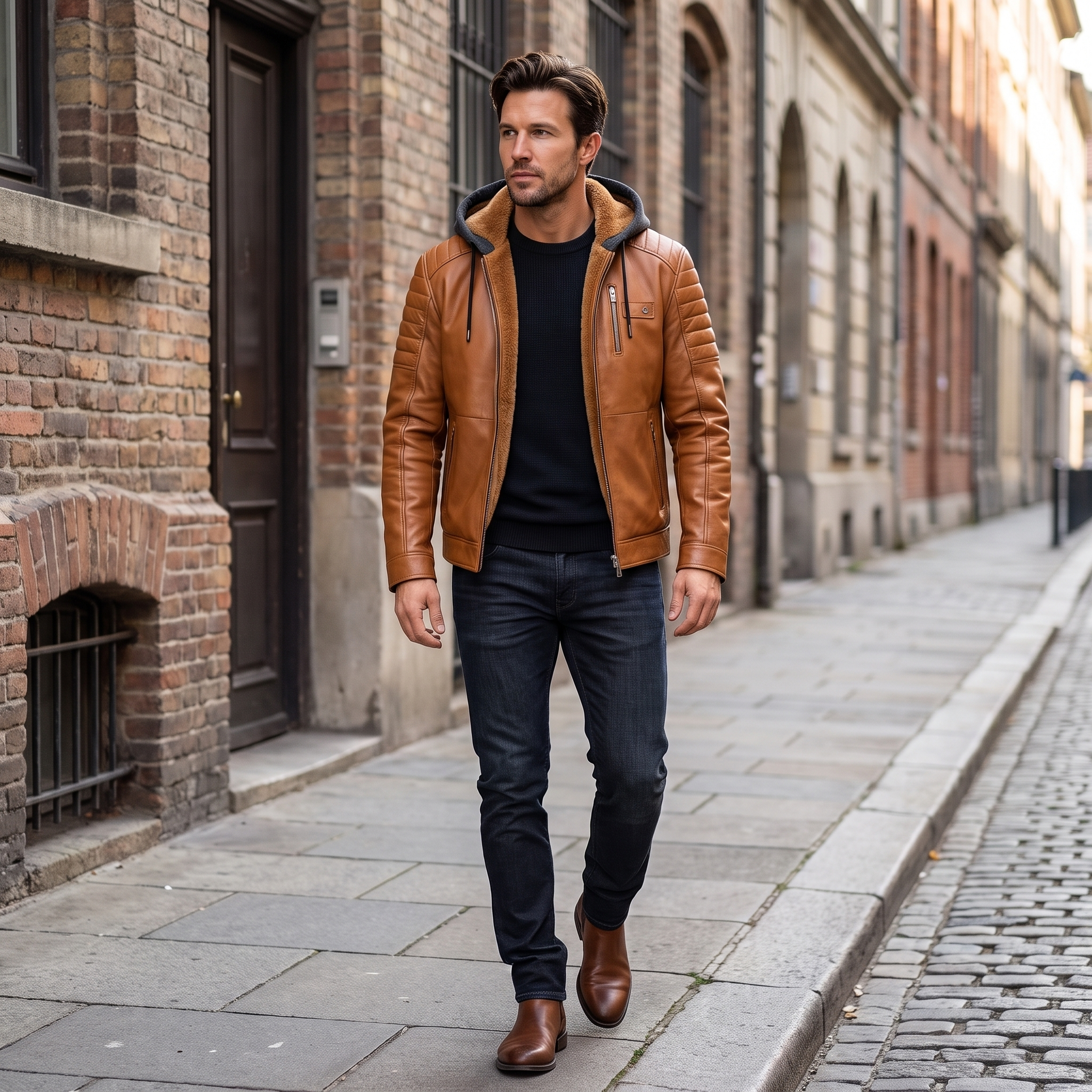 Maximo Leather Jacket – Removable Hood Fleece-Lined Zip-Up Outerwear