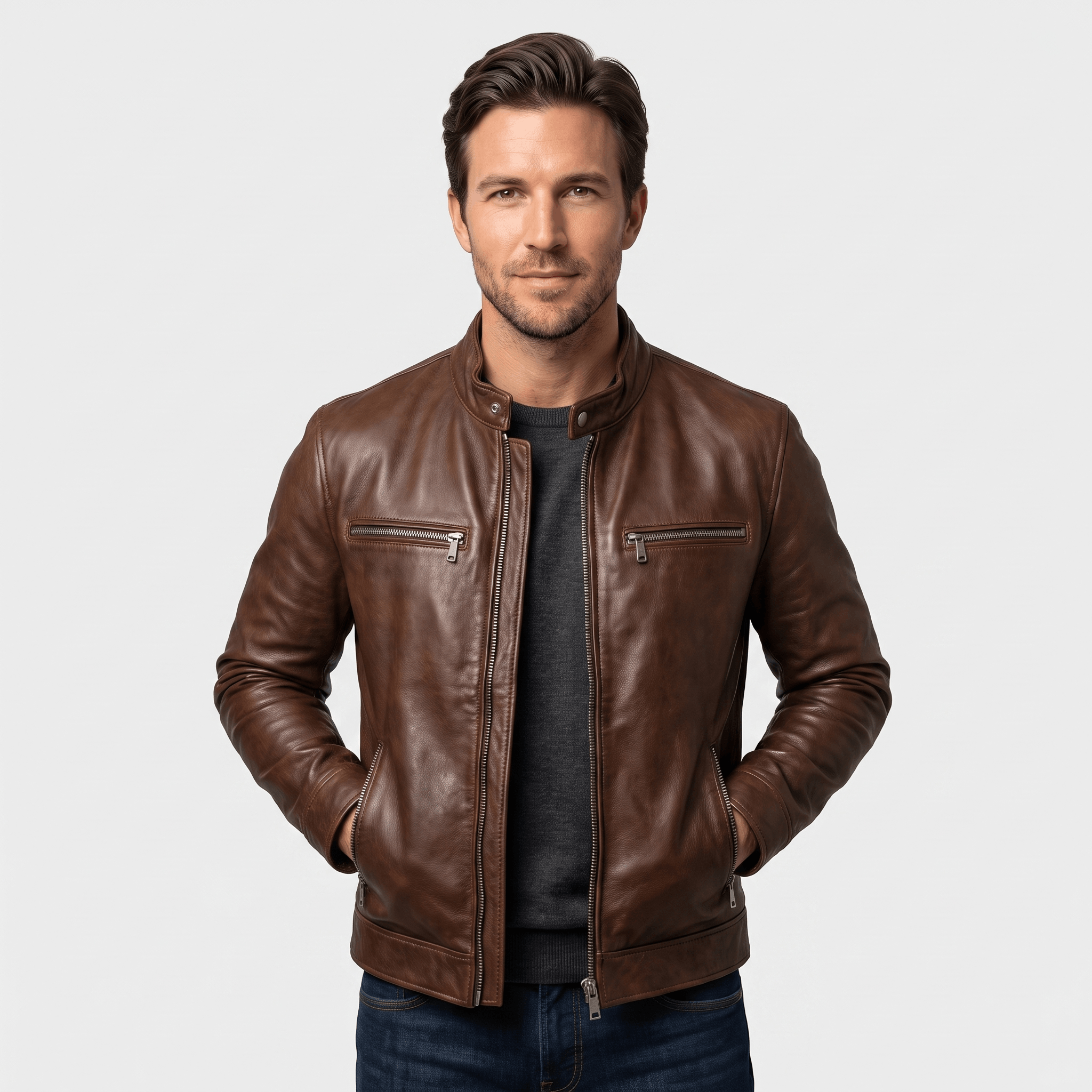 Hamilton Leather Jacket – Vintage Tailored Slim-Fit Zip-Up Outerwear
