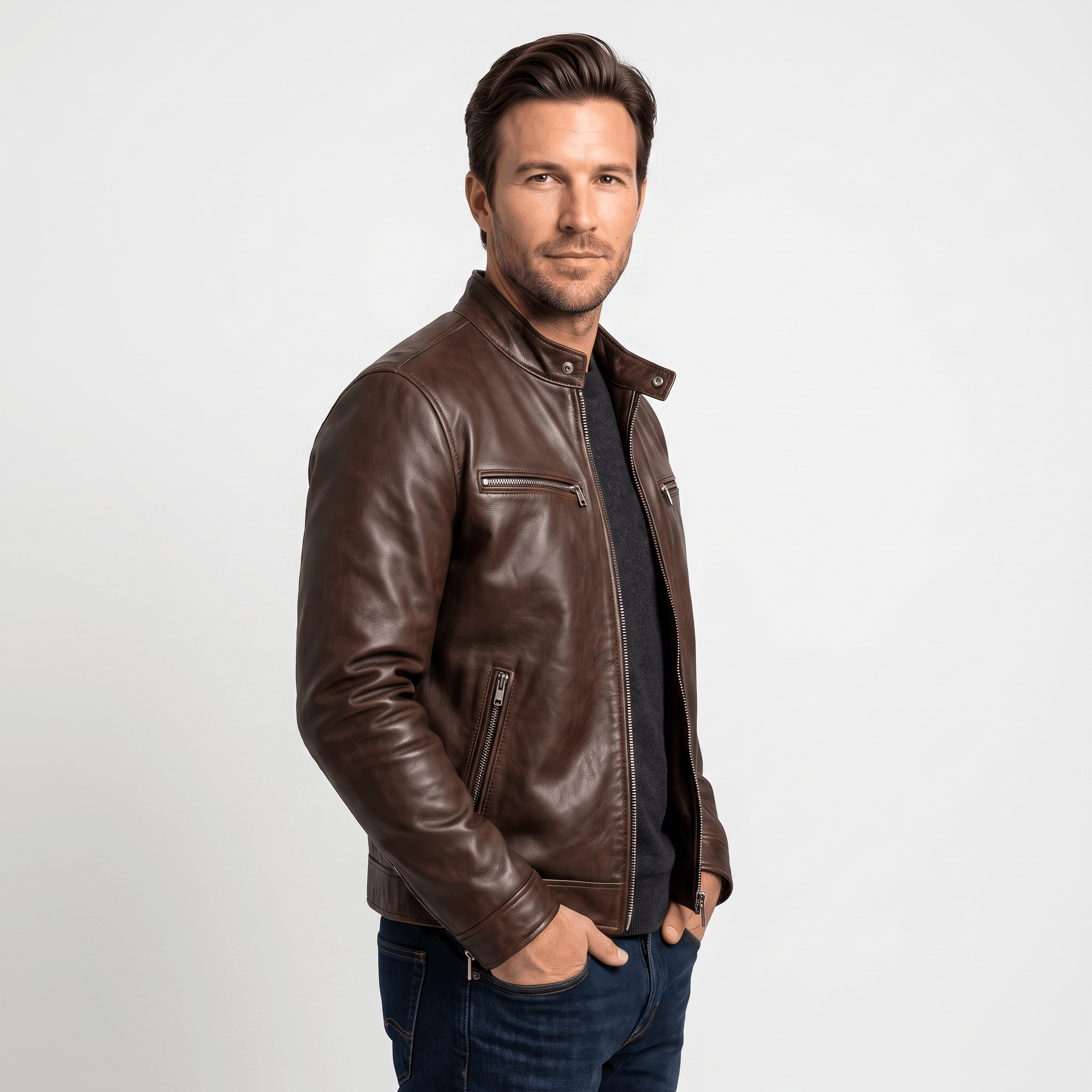 Hamilton Leather Jacket – Vintage Tailored Slim-Fit Zip-Up Outerwear