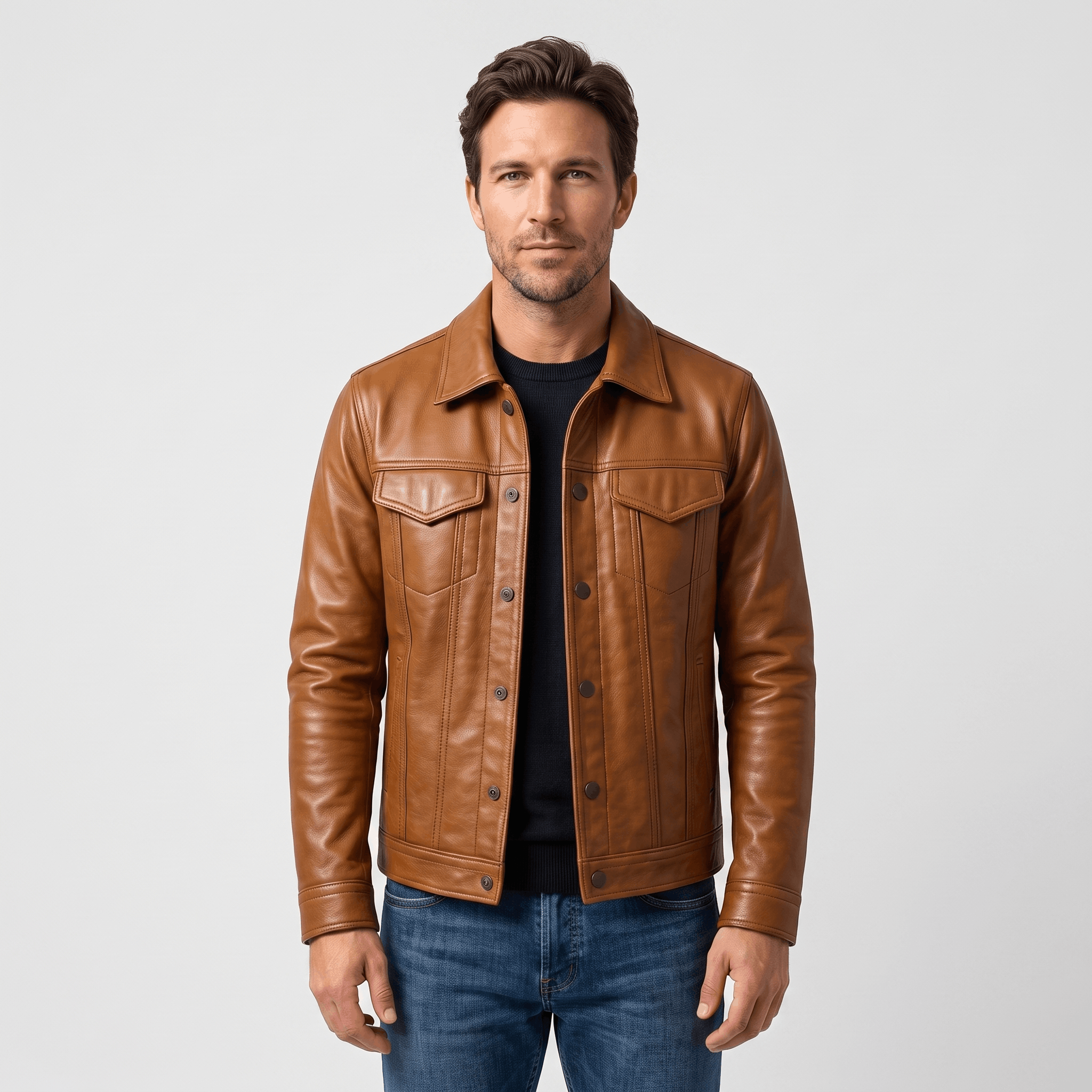Easton Leather Rider Jacket – Button-Up Collared Classic Outerwear