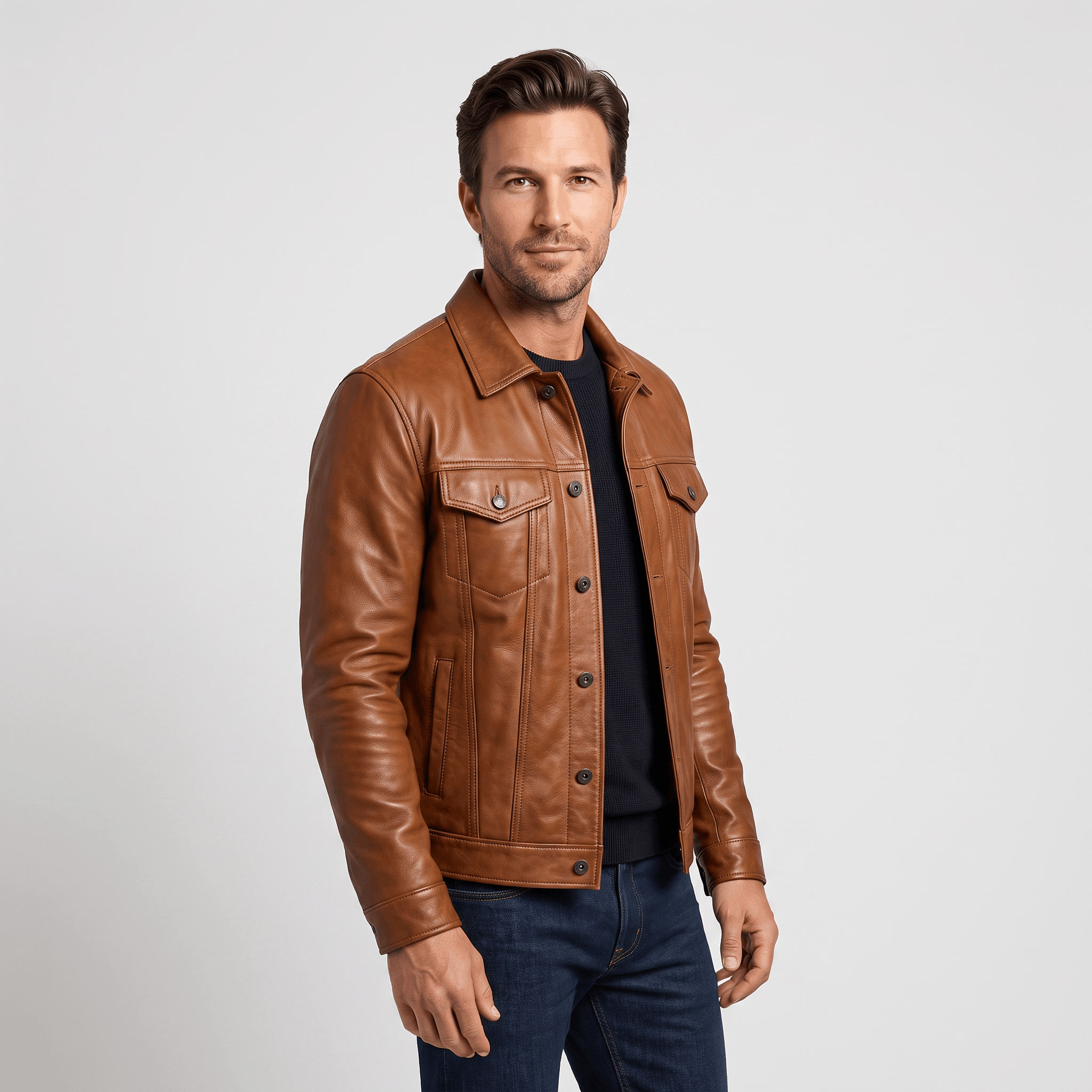 Easton Leather Rider Jacket – Button-Up Collared Classic Outerwear
