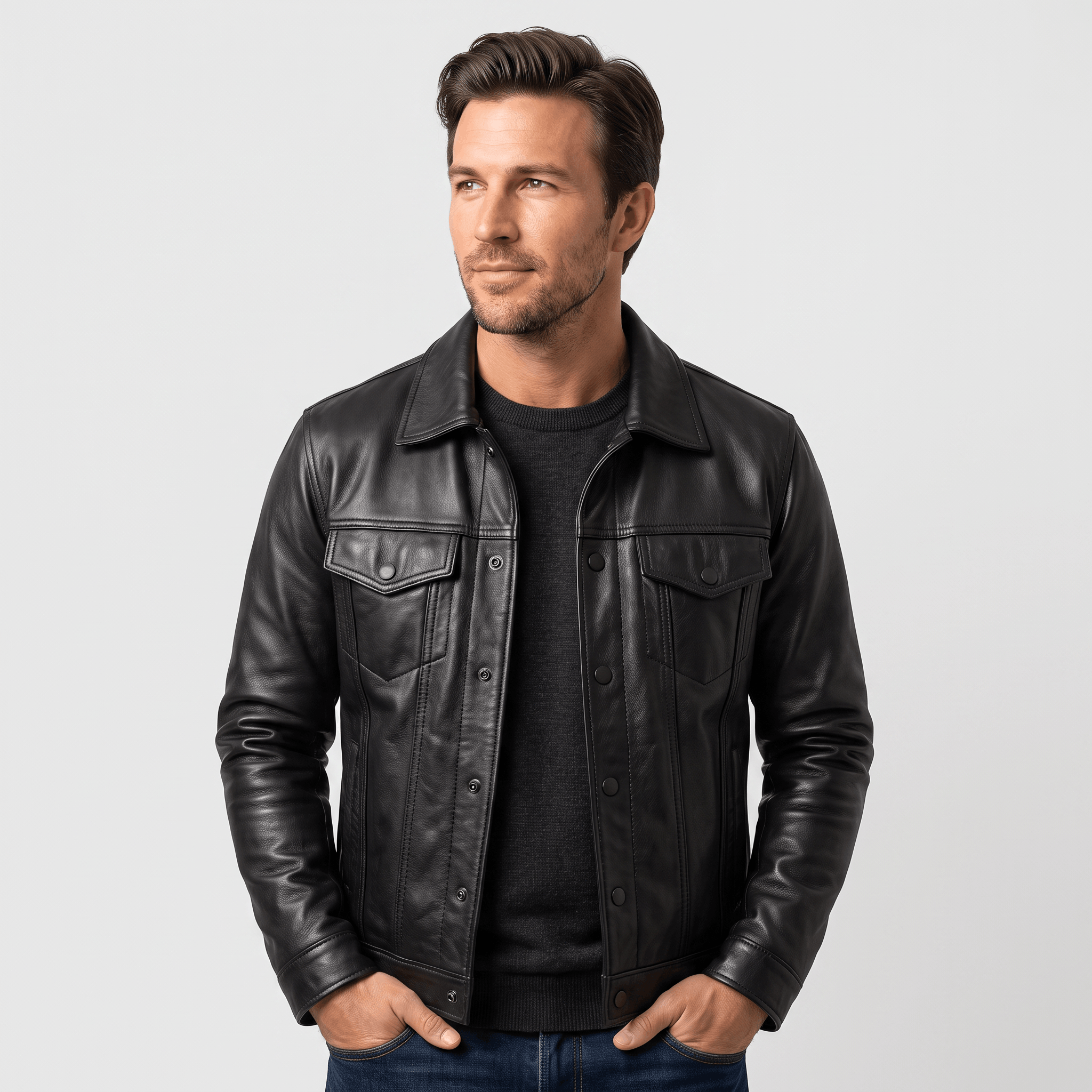 Easton Leather Rider Jacket – Button-Up Collared Classic Outerwear