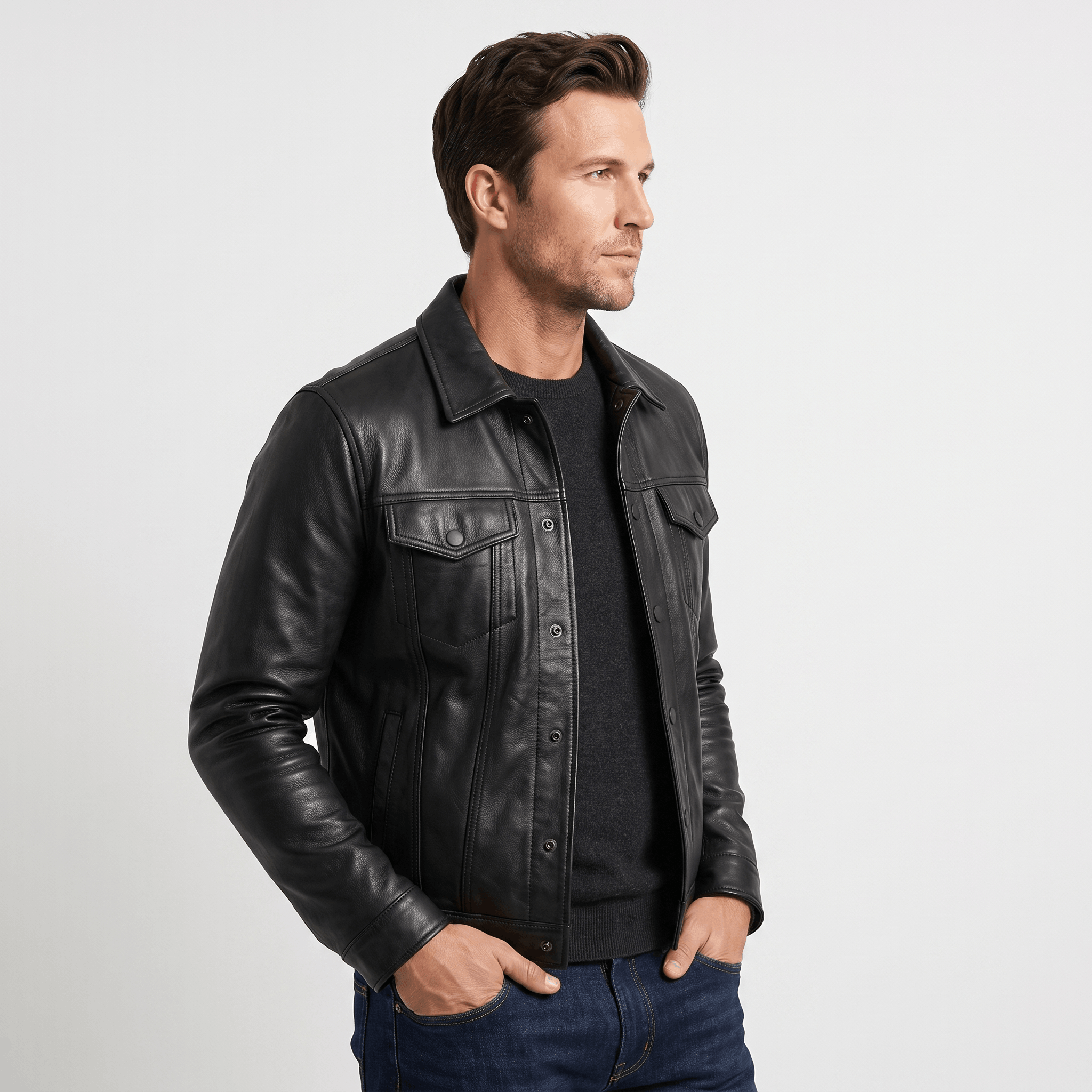 Easton Leather Rider Jacket – Button-Up Collared Classic Outerwear