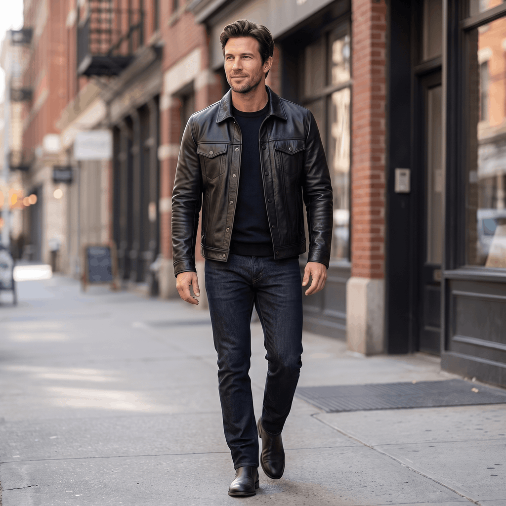 Easton Leather Rider Jacket – Button-Up Collared Classic Outerwear