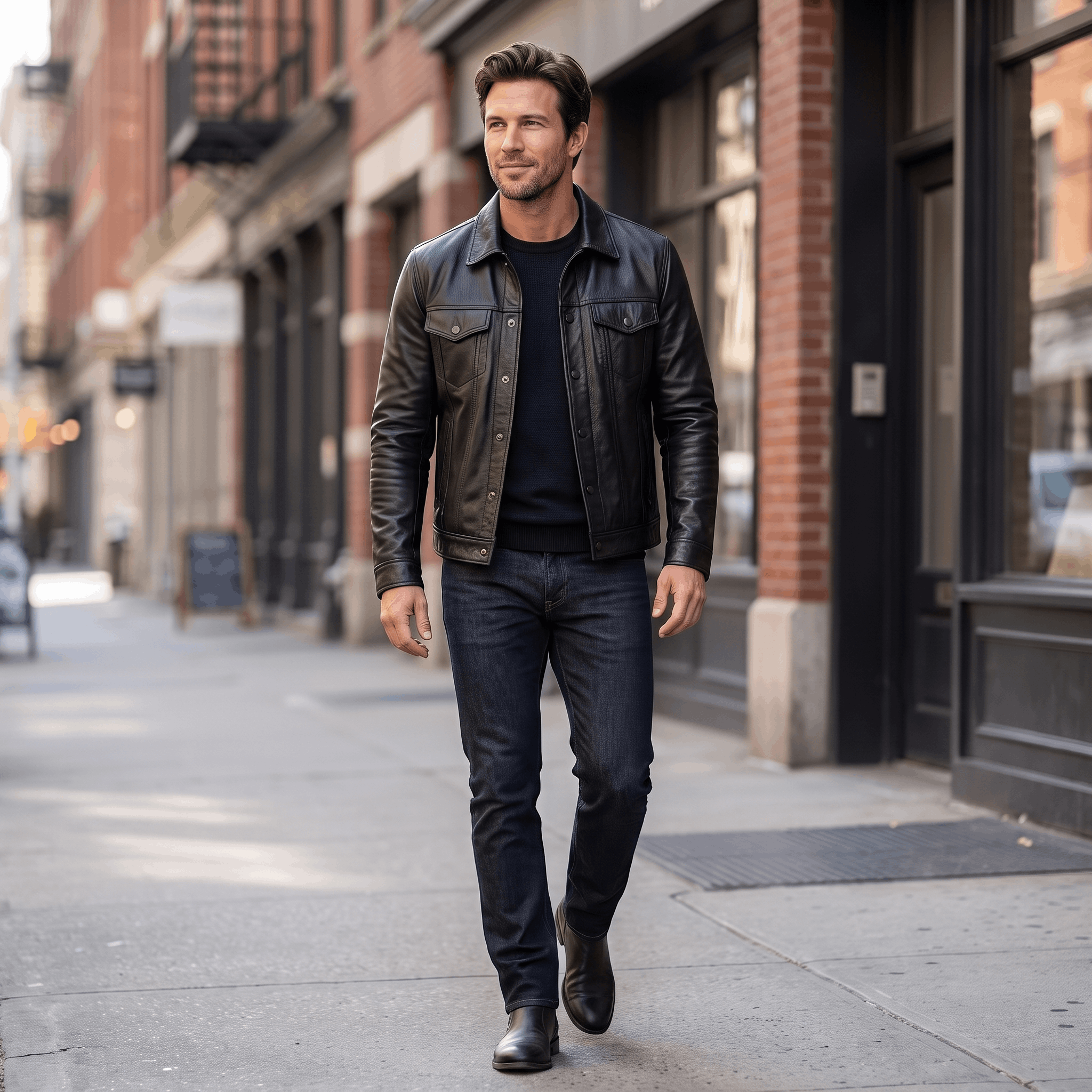 Easton Leather Rider Jacket – Button-Up Collared Classic Outerwear