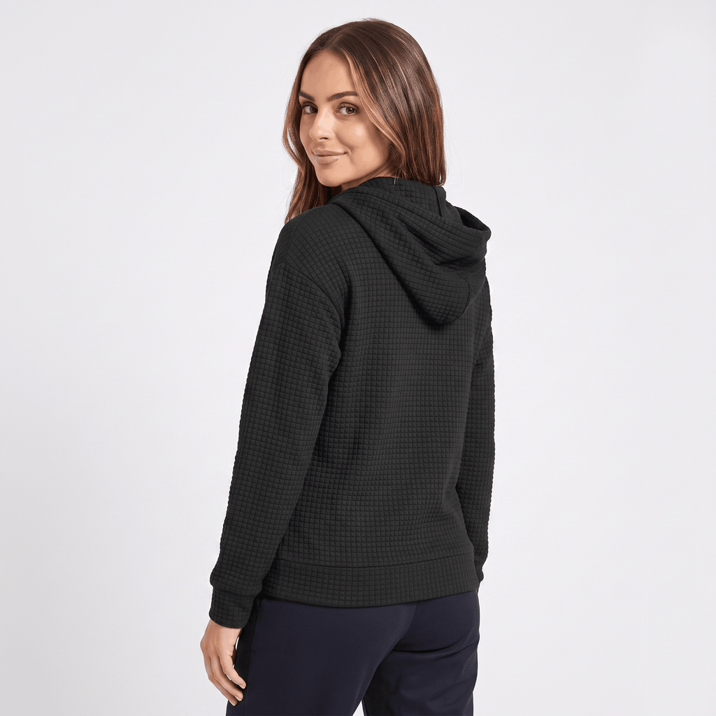 Harper Waffle Knit Zip-Up Hoodie – Fitted Drawstring Ribbed-Trim Jacket