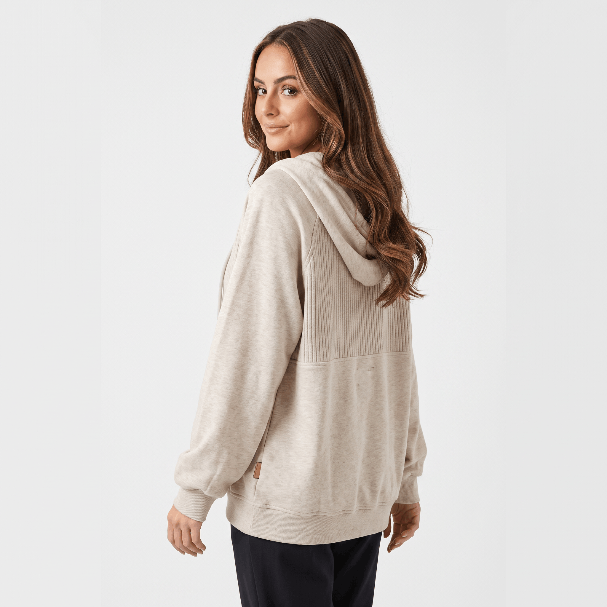 Wendy Ribbed Knit Hoodie – Button Placket Drawstring Raglan Pullover