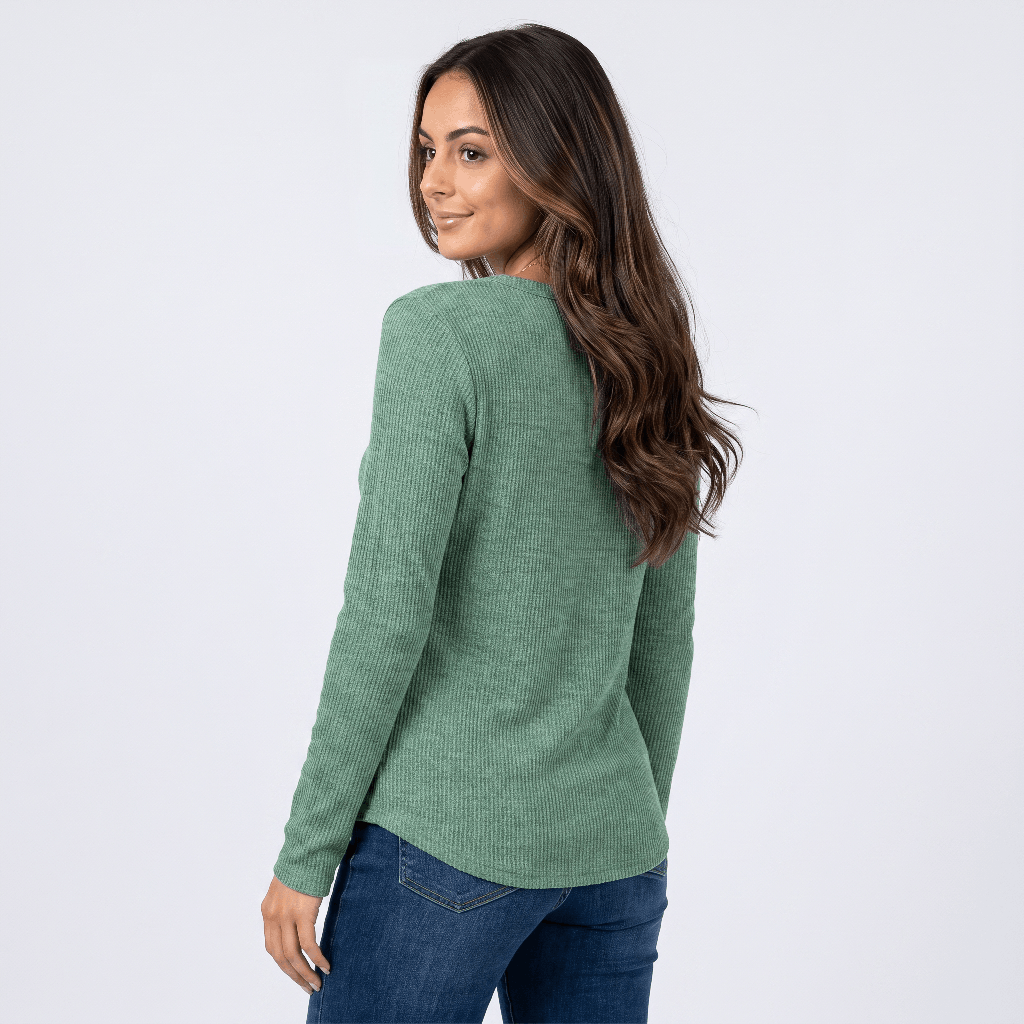 Clarisse Cotton Blend Henley Top – Boho Button-Up Long-Sleeve V-Neck Shirt
