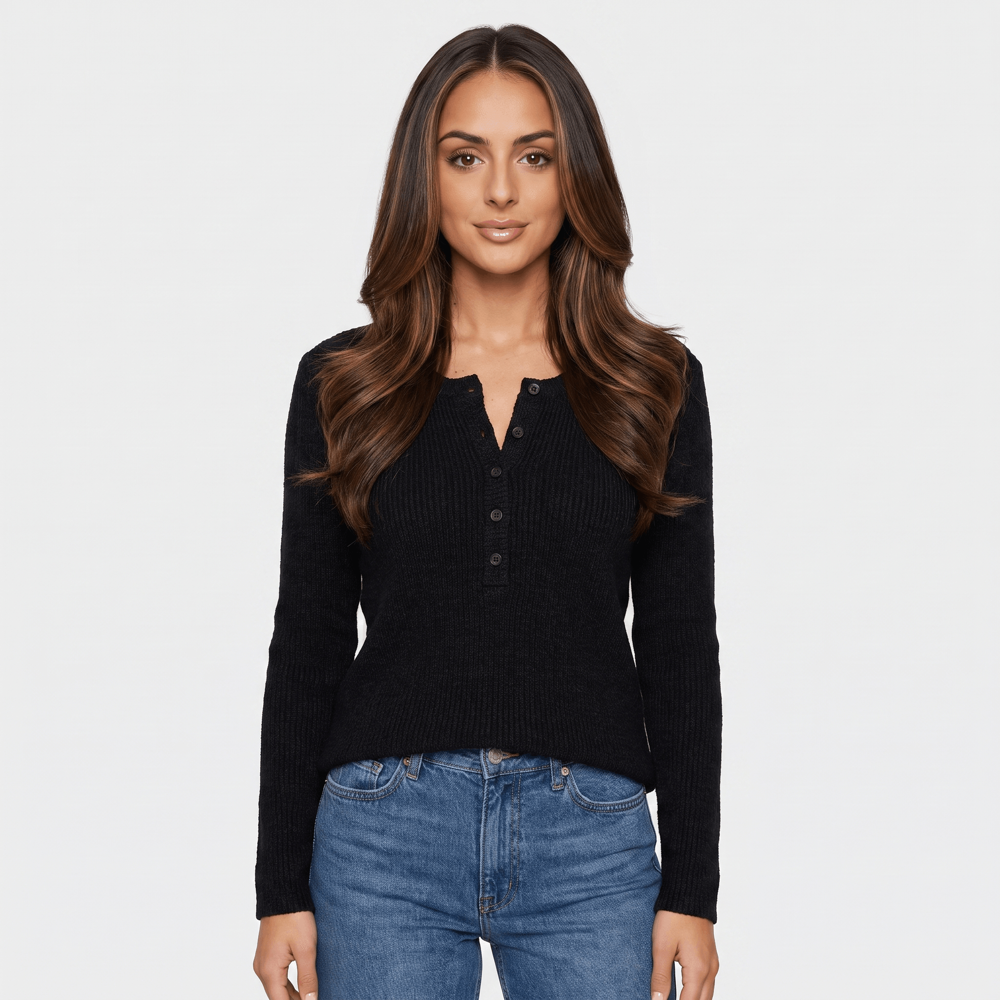 Clarisse Cotton Blend Henley Top – Boho Button-Up Long-Sleeve V-Neck Shirt
