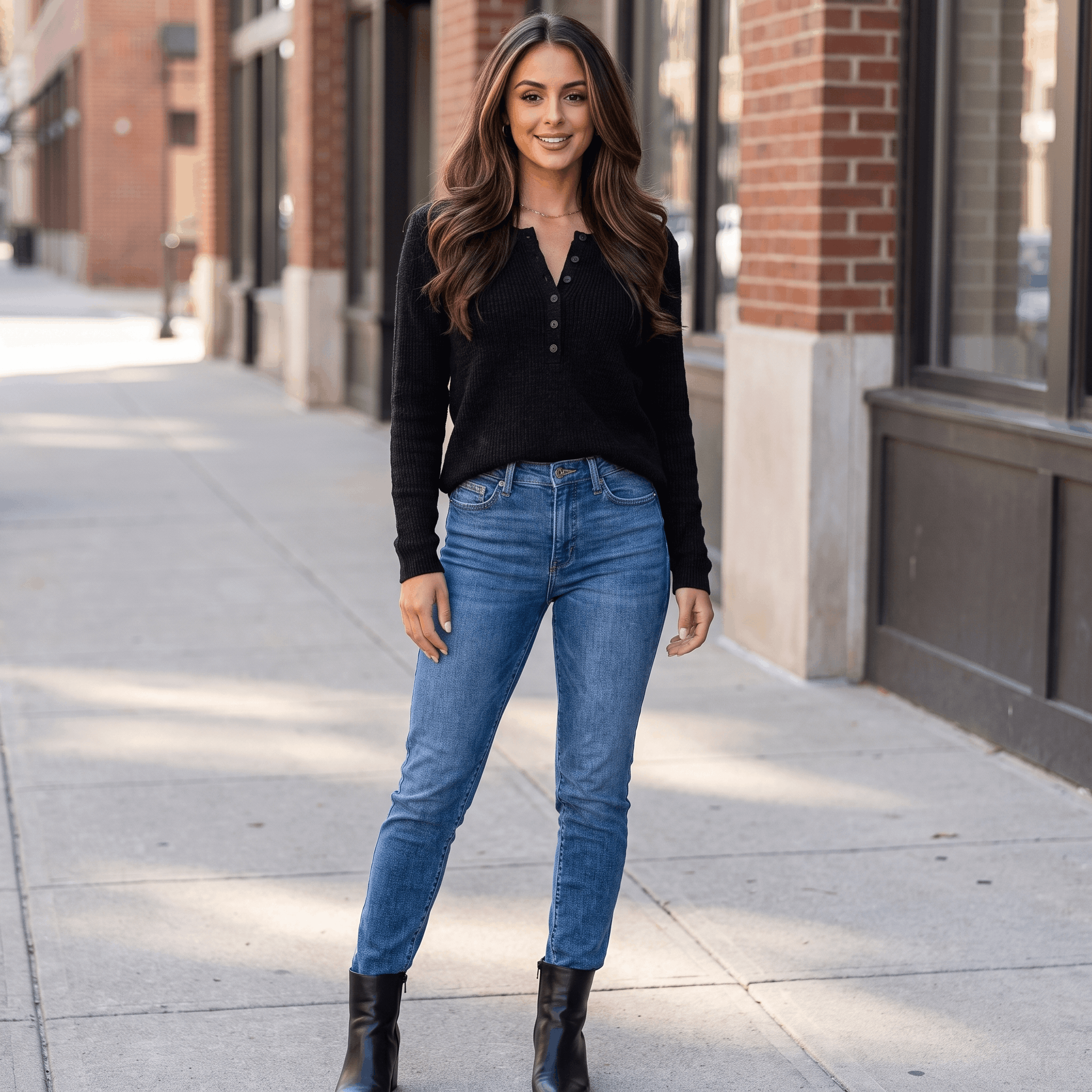 Clarisse Cotton Blend Henley Top – Boho Button-Up Long-Sleeve V-Neck Shirt