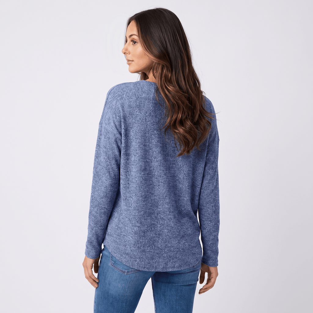 Clarisse Cotton Blend Henley Top – Boho Button-Up Long-Sleeve V-Neck Shirt
