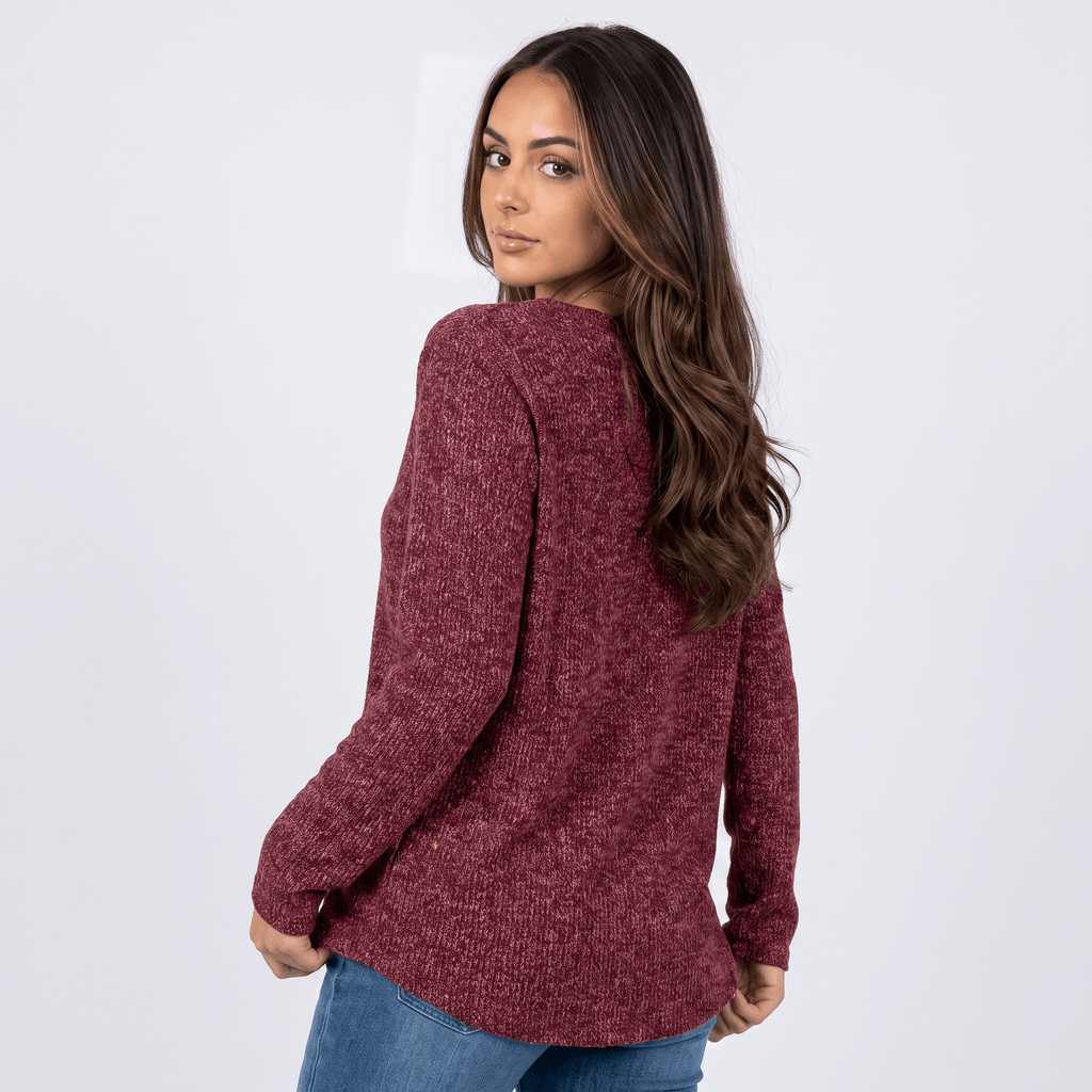 Clarisse Cotton Blend Henley Top – Boho Button-Up Long-Sleeve V-Neck Shirt