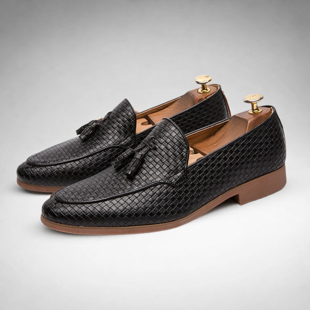 Alessio Men's Woven Leather Tassel Loafers – Slip-On Dress Shoes
